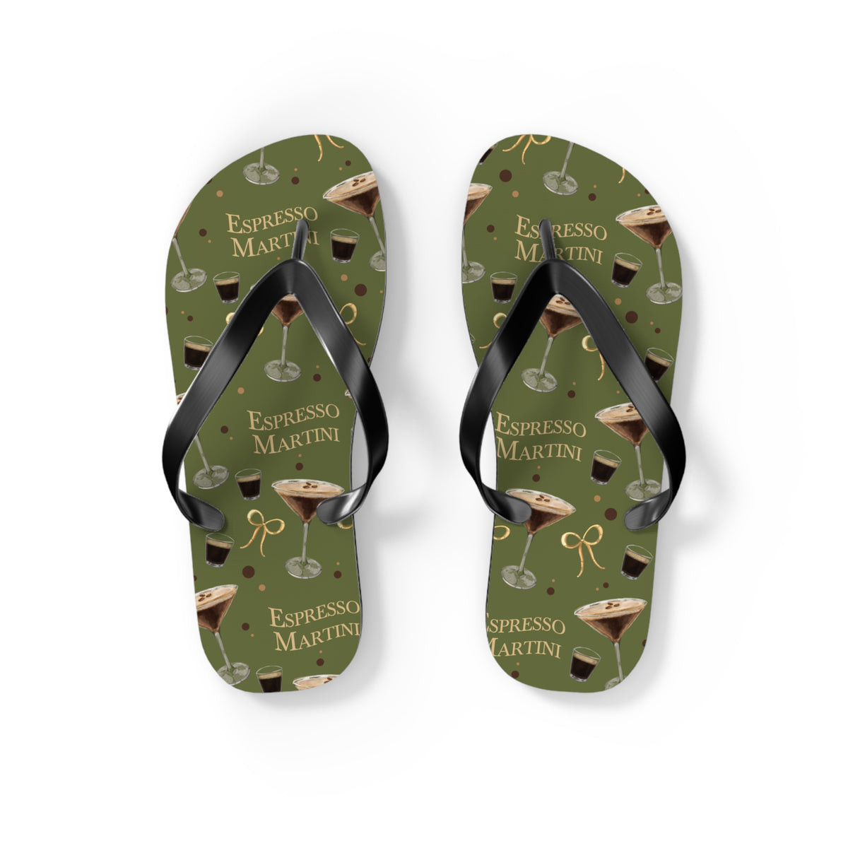 Espresso Martini Flip Flops — Olive Green Espresso Collection Inspired Design