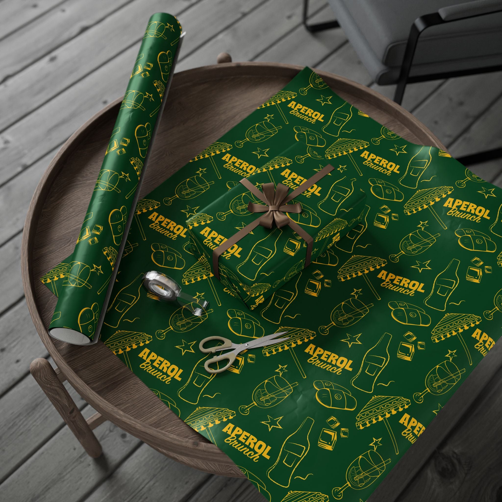 Aperol Brunch Peel Wrapping Paper Roll — Green Brunch Collection Inspired Design