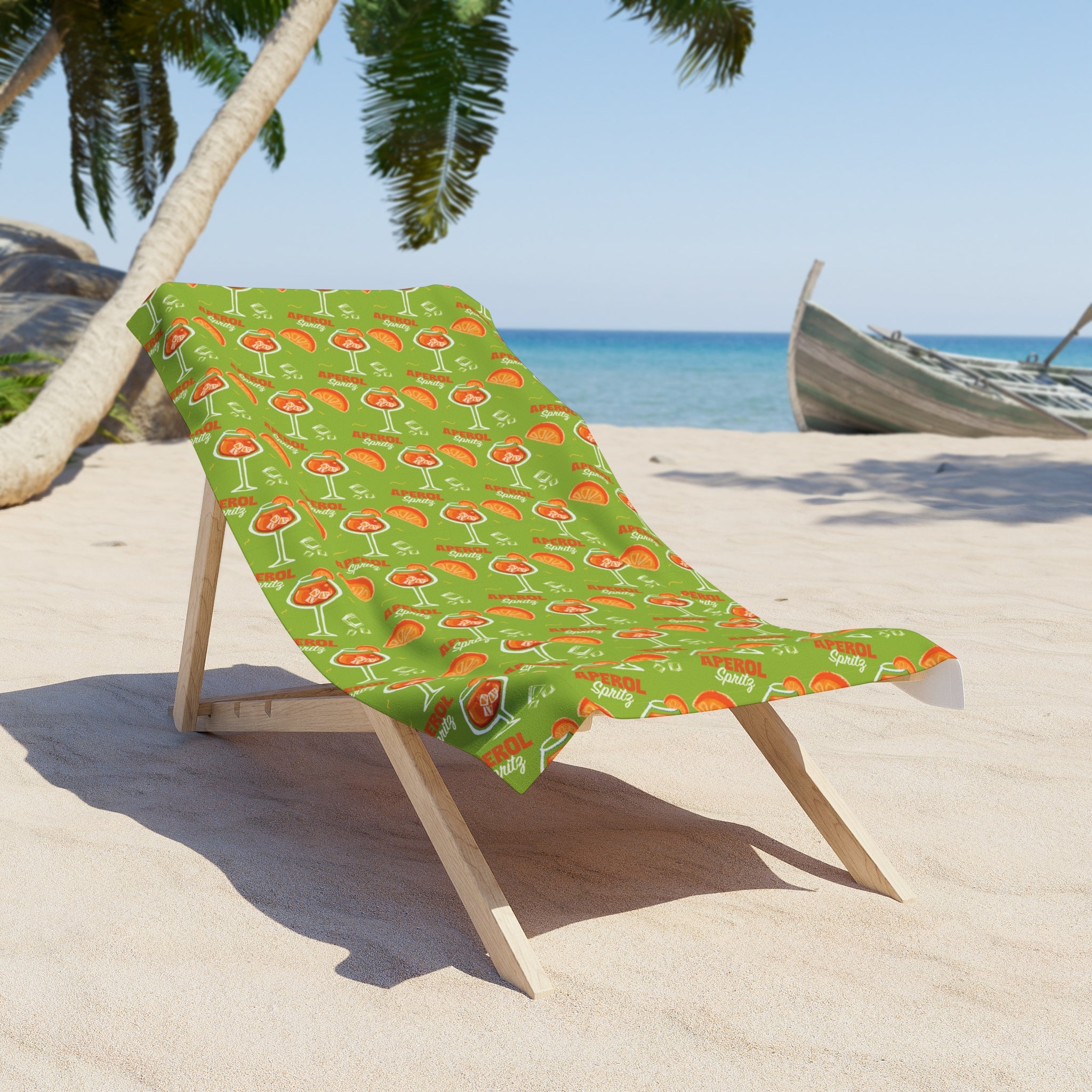 Aperol Spritz Pattern Beach Towel — Green Citrus Summer Towel