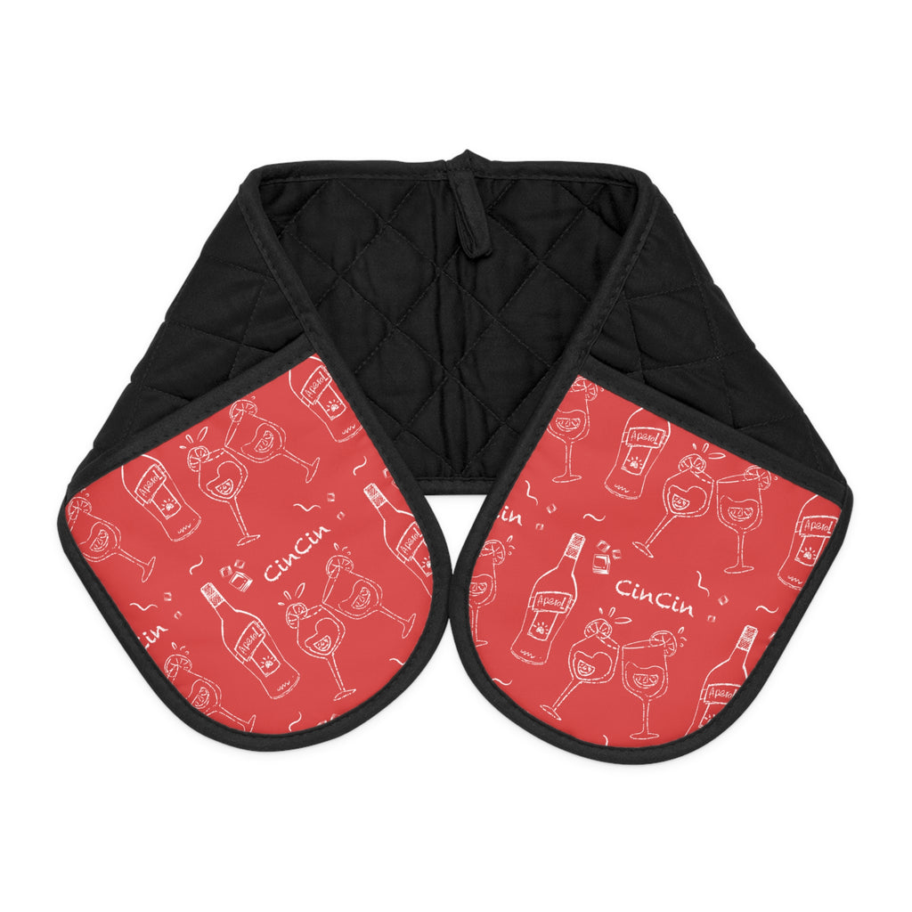 Red Cin Cin Oven Mitts - Quilted Heat-Resistant Kitchen Gloves