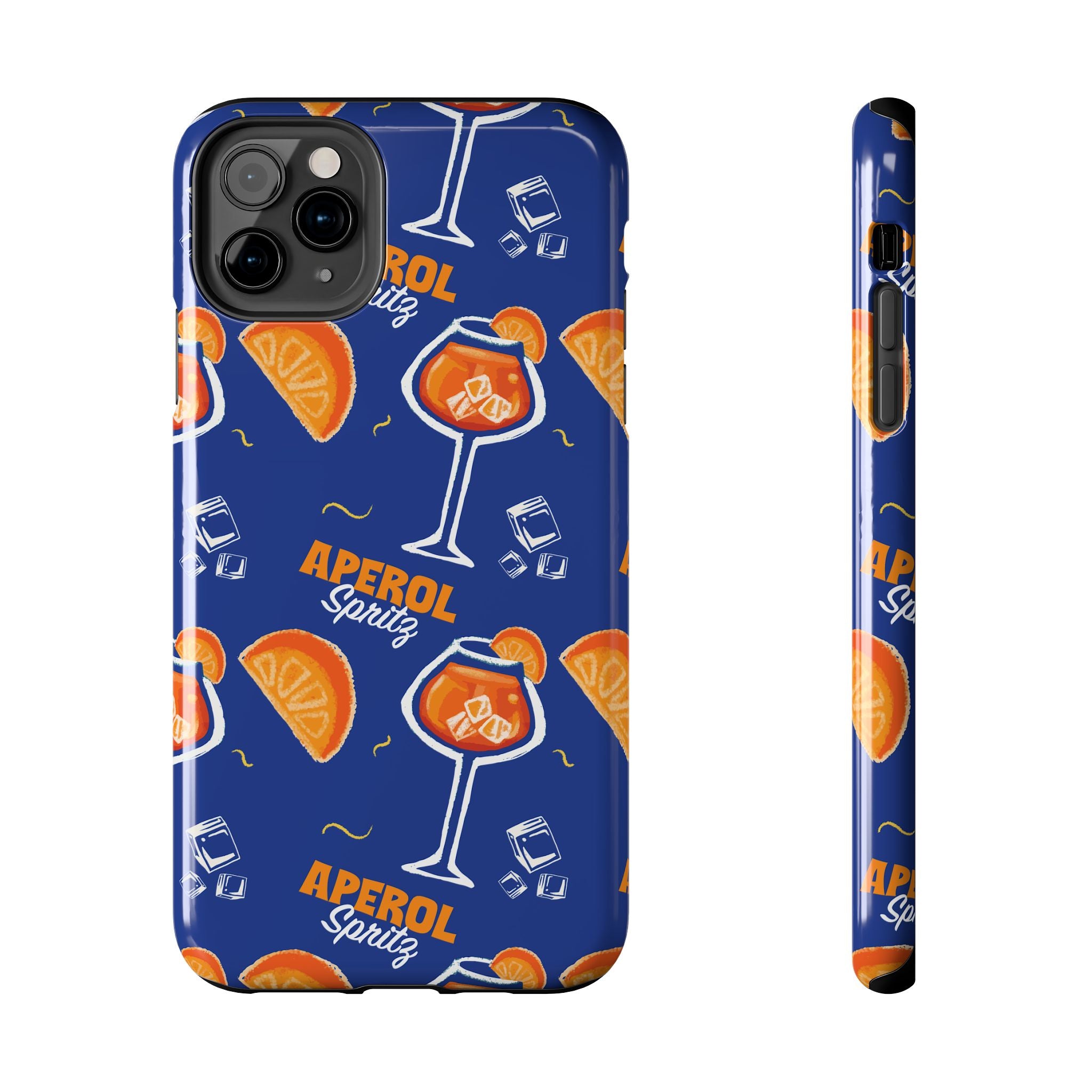 Aperol Spritz Tough Phone Case — Blue Cocktail Pattern Protective Cover