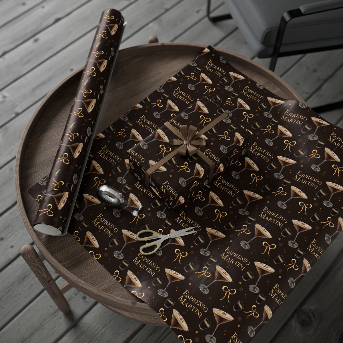 Espresso Martini Wrapping Paper Roll — Dark Brown Espresso Collection Inspired Design