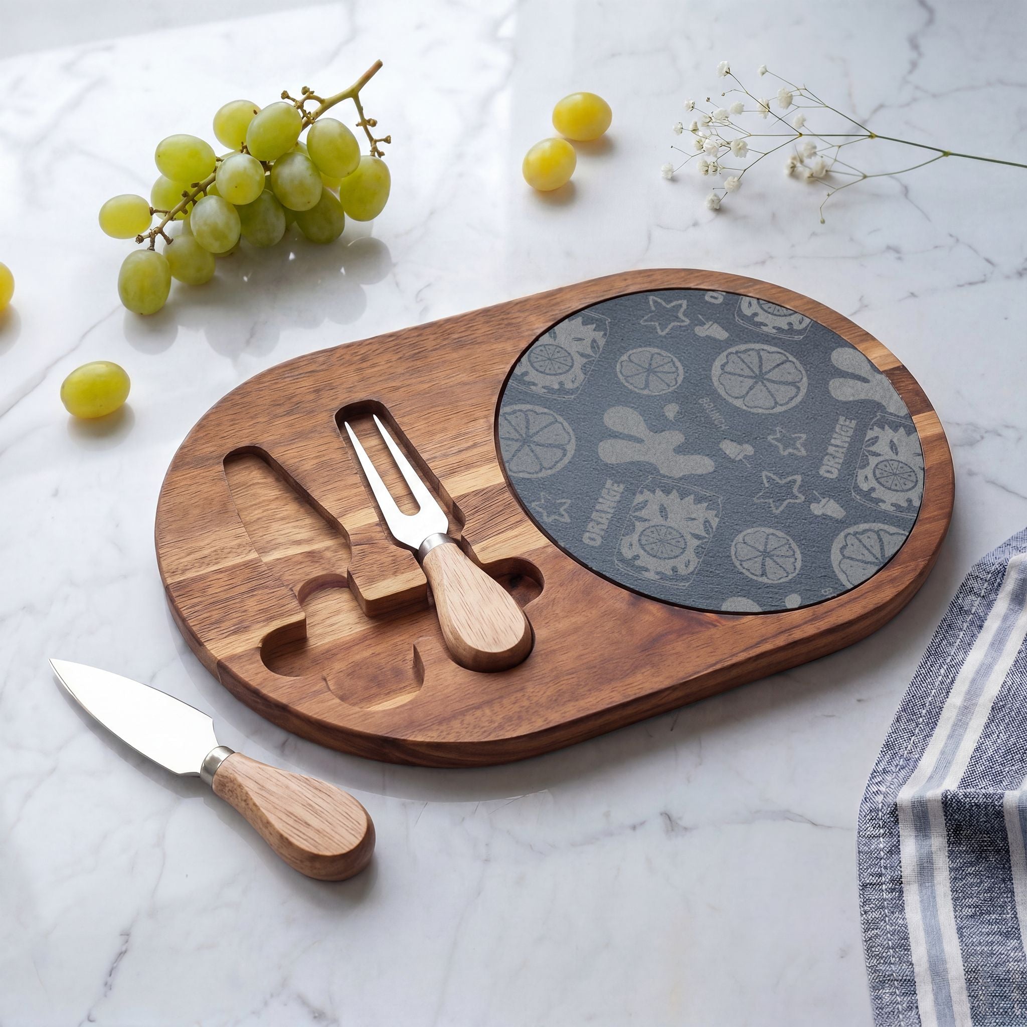 Orange Brunch Acacia Charcuterie Board Set