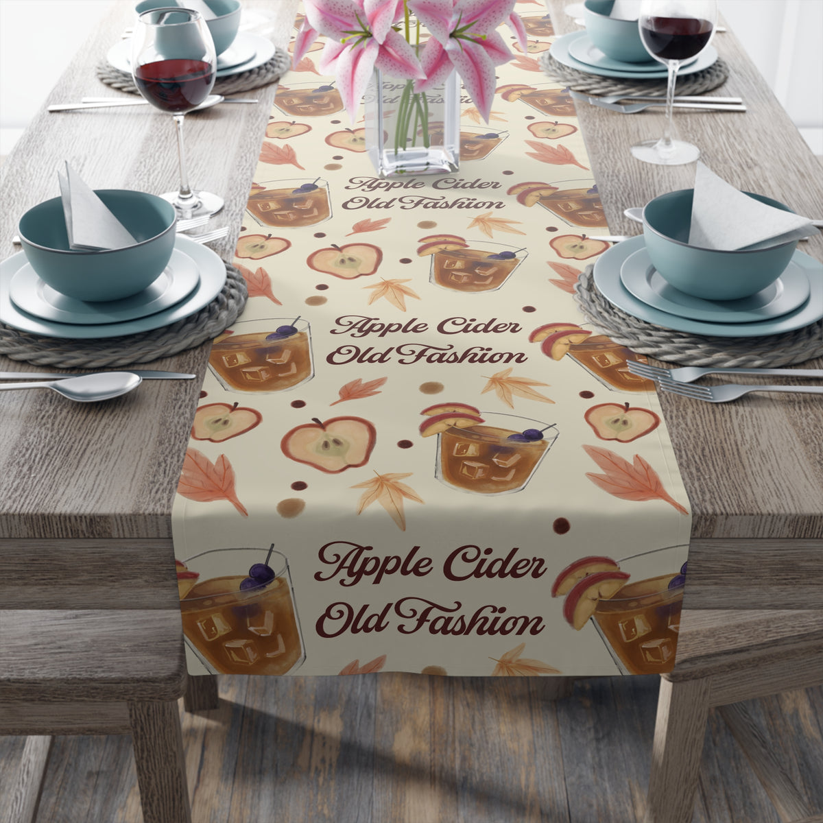Apple Cider Old Fashioned Table Runner — Beige Apple Cider Collection Inspired Design