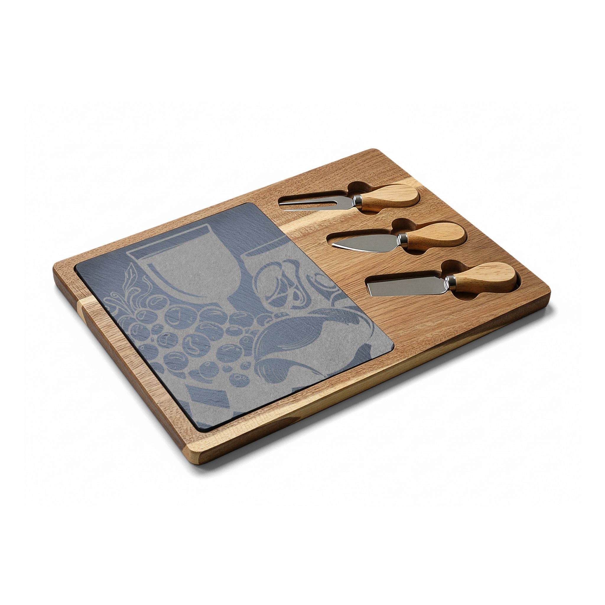Engraved Bamboo Charcuterie Board with Slate Inset & Cheese Tools