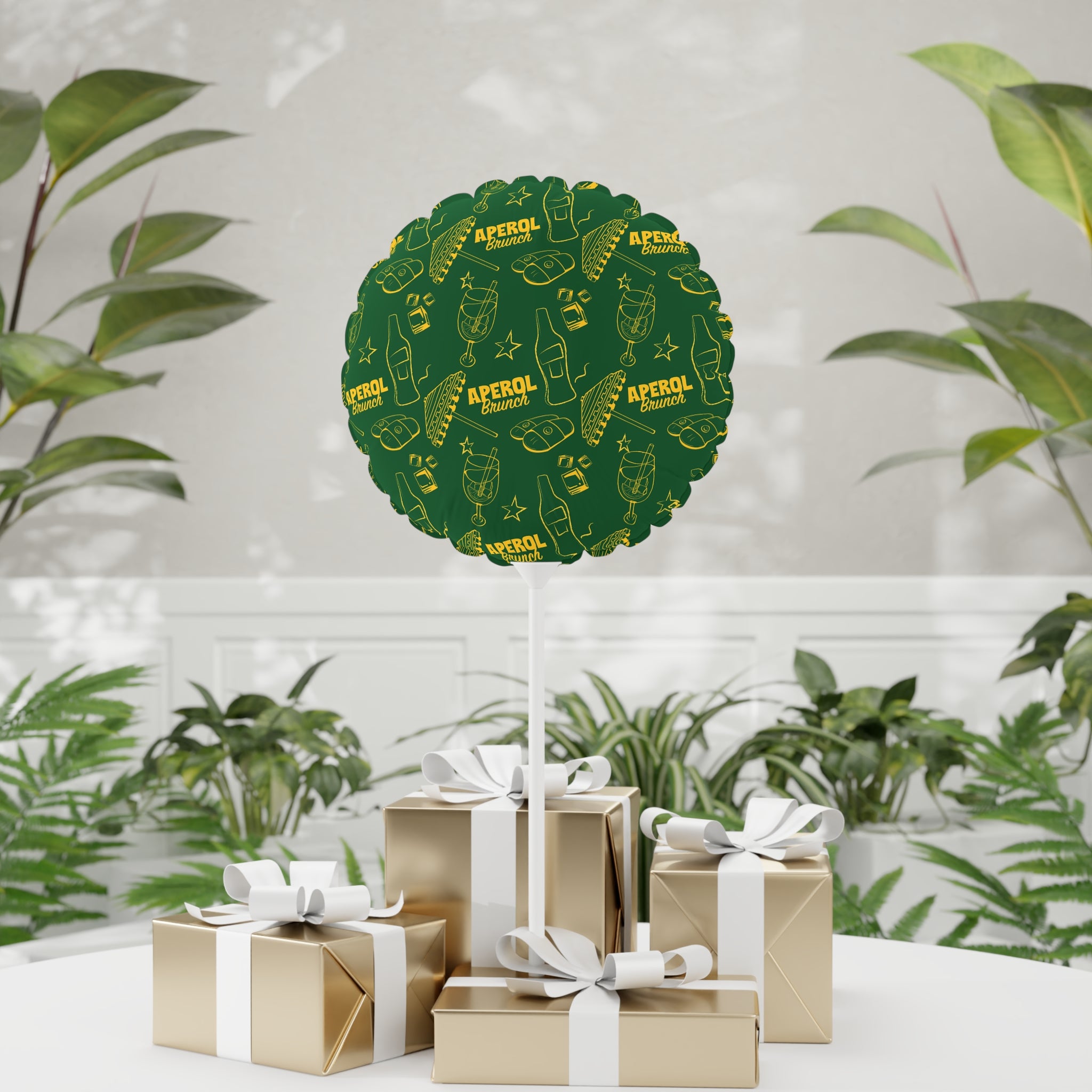 Aperol Brunch 11" Round Foil Balloon — Green Brunch Collection Inspired Design