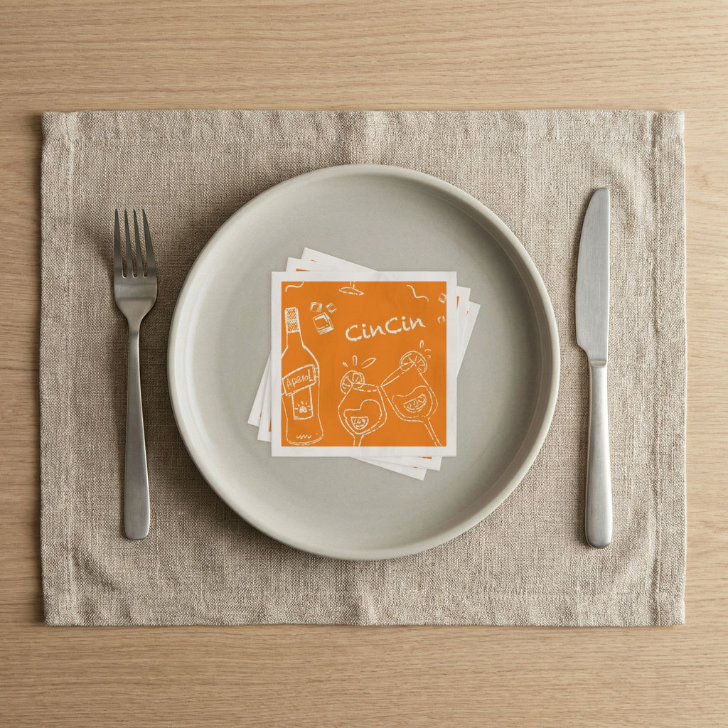 Cin Cin Aperol Cocktail Napkins (Pack of 50) – Orange Paper Napkins, Cocktail Party Decor, Beverage Napkins, Hostess Gift