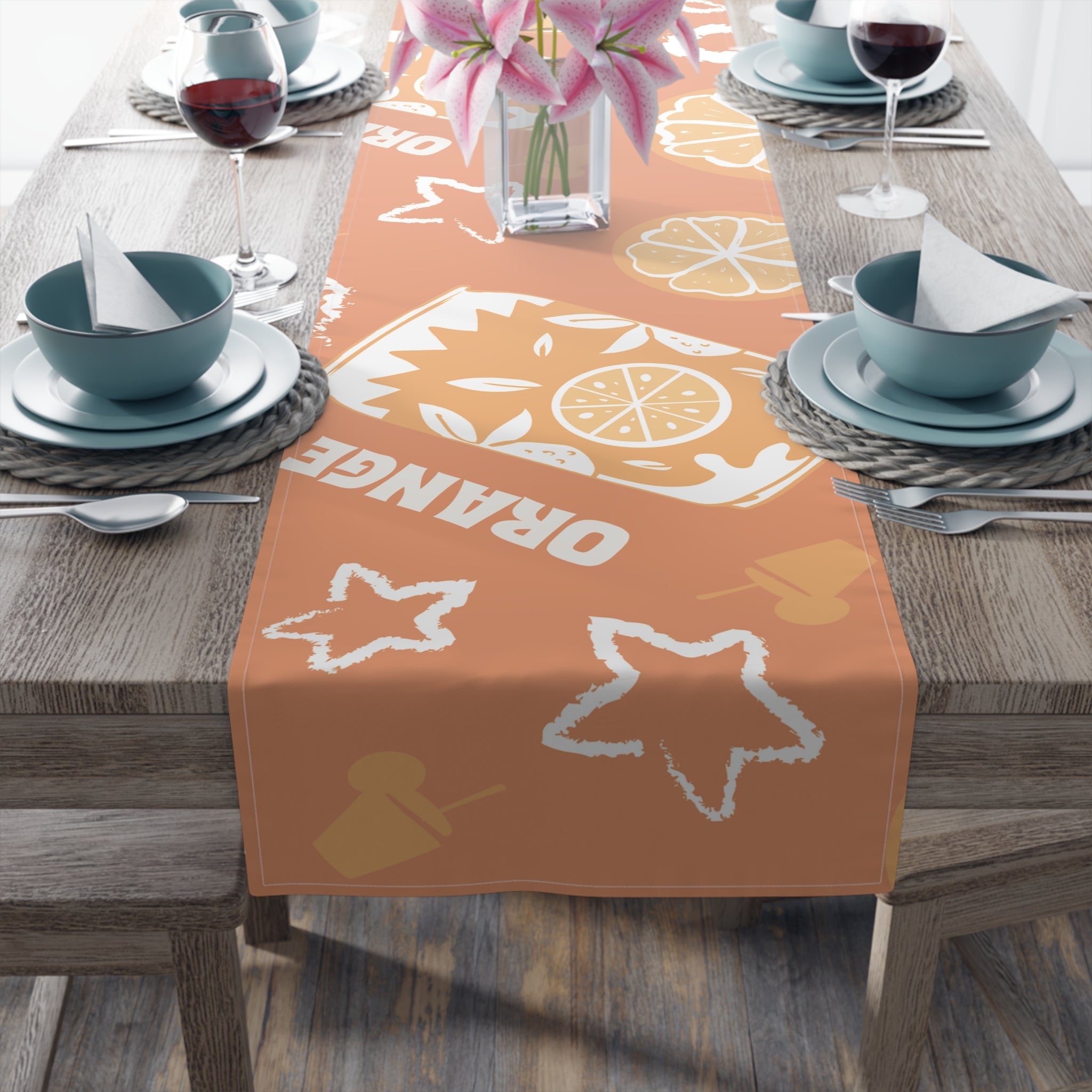 Orange Citrus Pattern Table Runner – Citrus Summer Table Decor