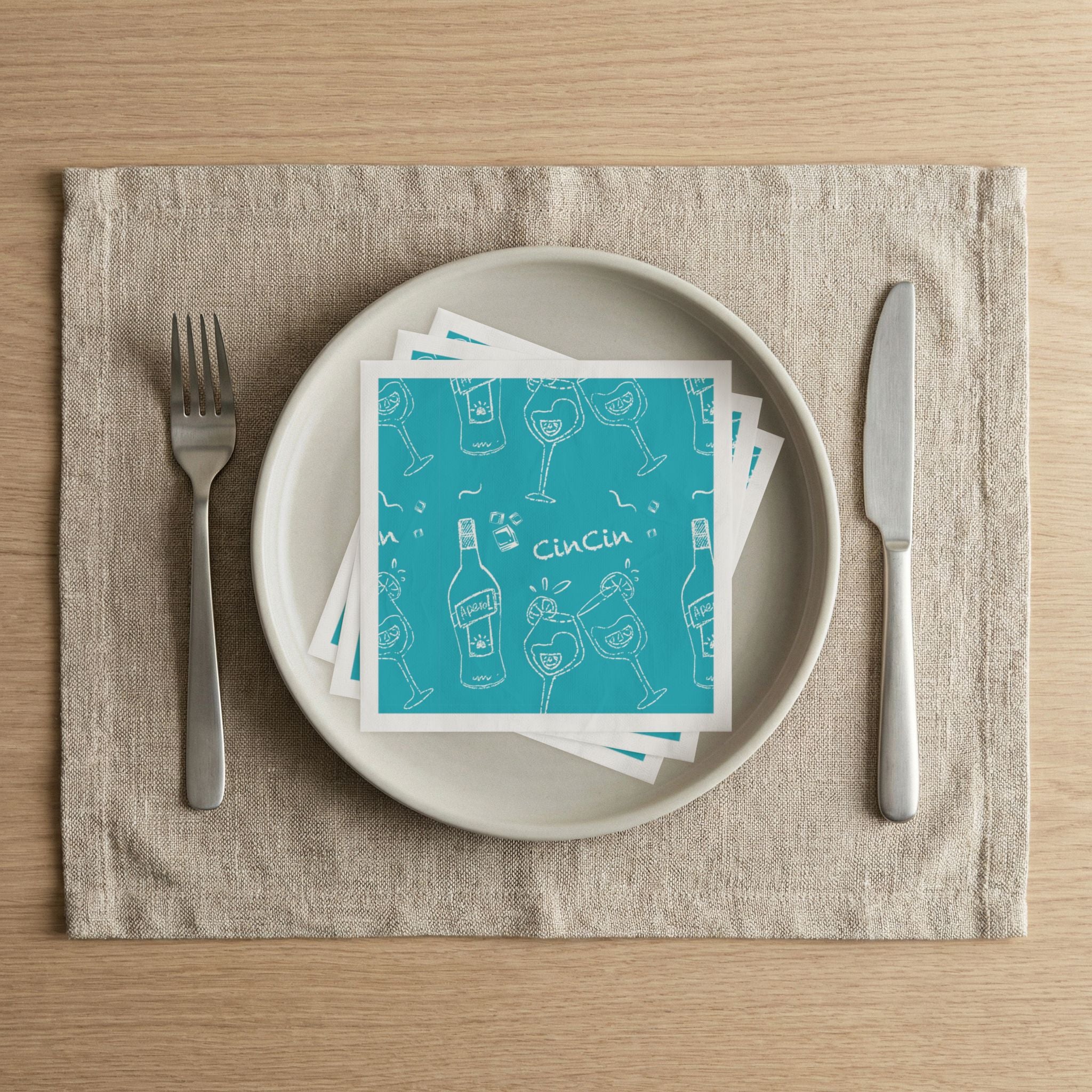 Cin Cin Cocktail Napkins (Pack of 50) – Aperol Turquoise Paper Napkins, Beverage Napkins, Cocktail Party Decor, Brunch & Hostess Gift