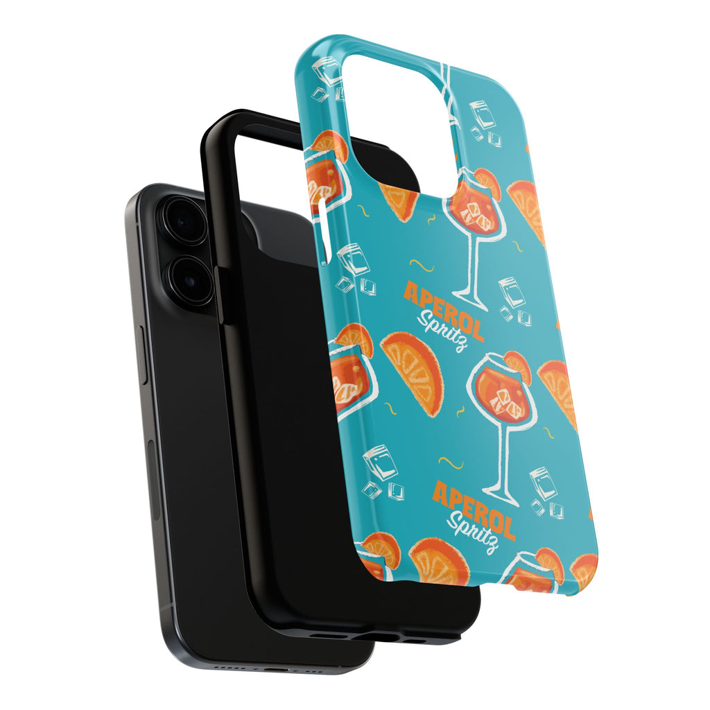 Aperol Spritz Tough Phone Case — Turquoise Cocktail Pattern Protective Cover