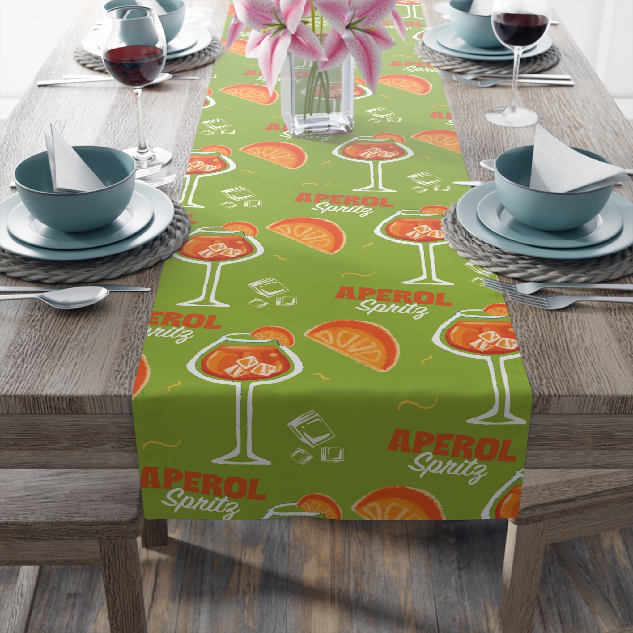 Aperol Spritz Table Runner – Green Cocktail Party Decor