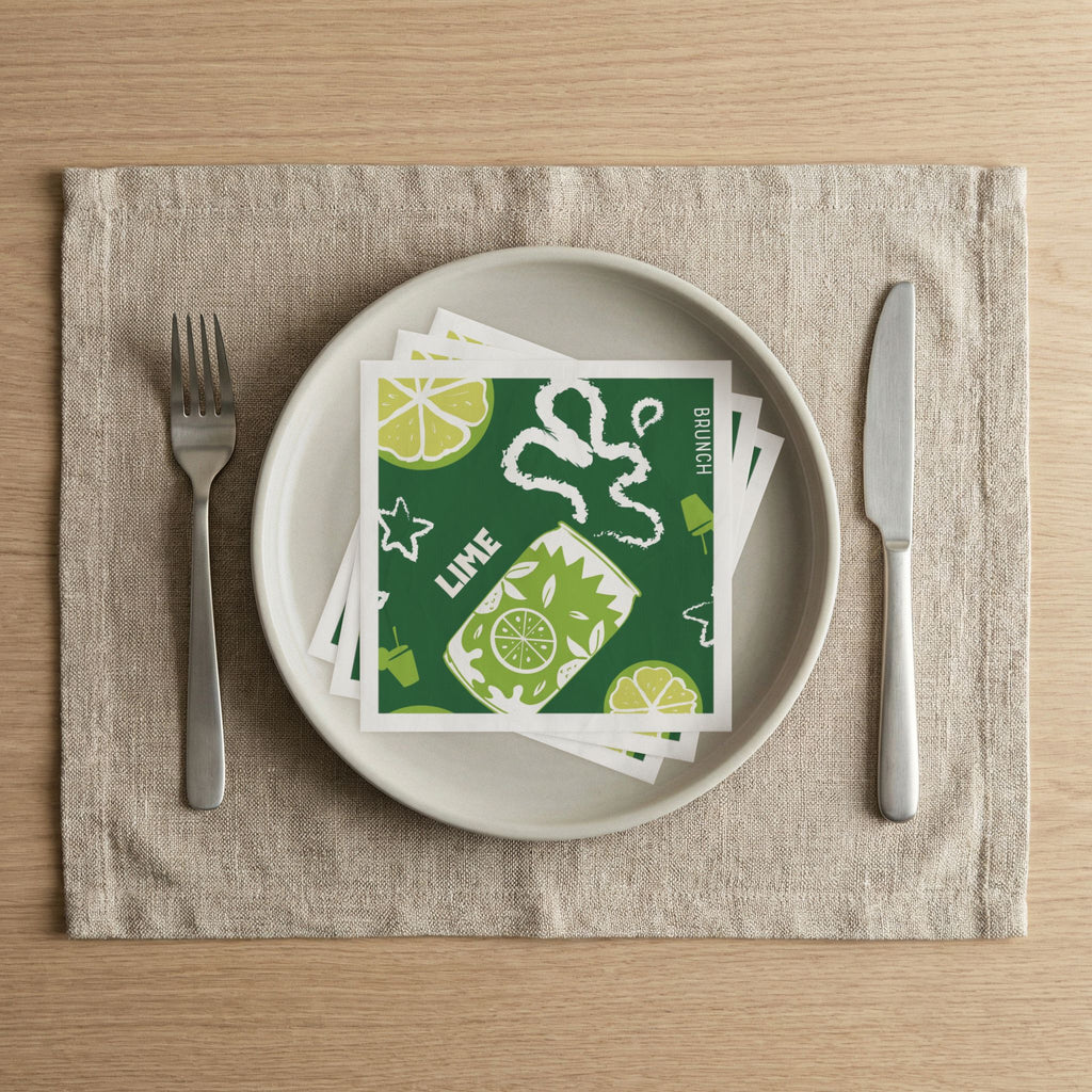 Lime Cocktail Paper Napkins (Pack of 50) – Green Citrus Paper Napkins, Cocktail Party Decor, Beverage Napkins, Hostess Gift
