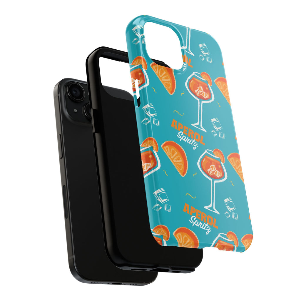 Aperol Spritz Tough Phone Case — Turquoise Cocktail Pattern Protective Cover