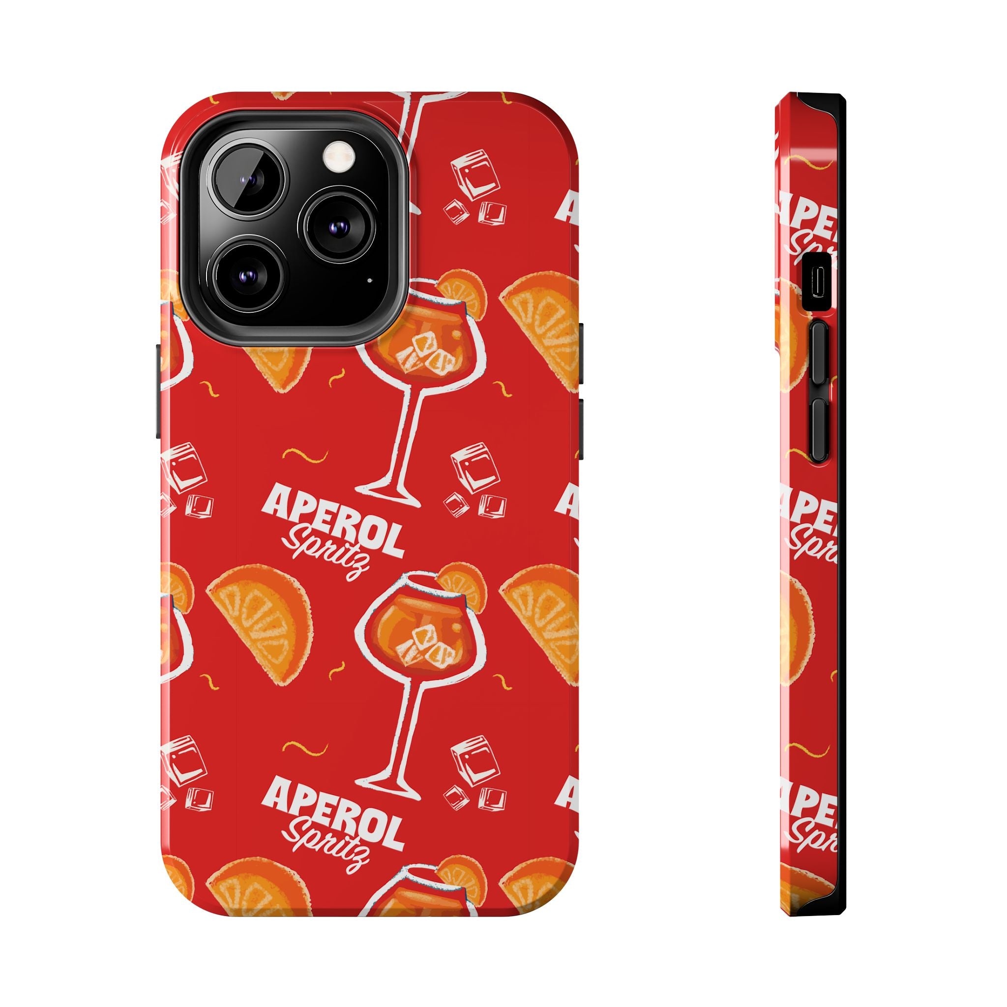 Aperol Spritz Tough Phone Case — Red Cocktail Pattern Protective Cover