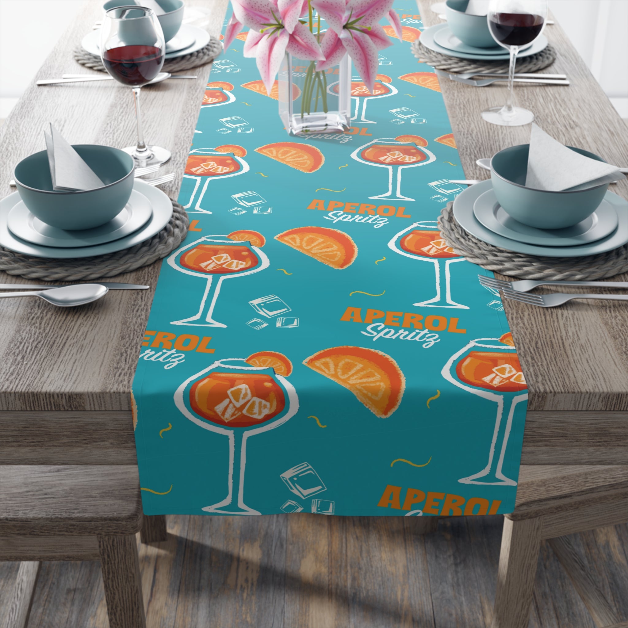 Aperol Spritz Table Runner – Turquoise Cocktail Party Decor