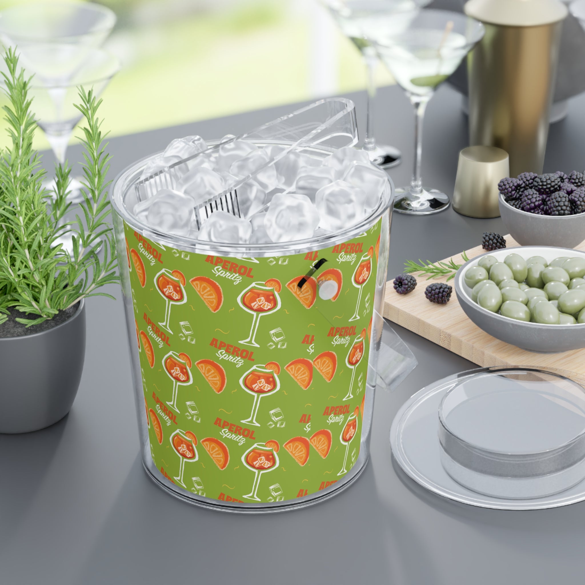 Aperol Spritz Ice Bucket with Tongs — Green Spritz Collection Inspired Design
