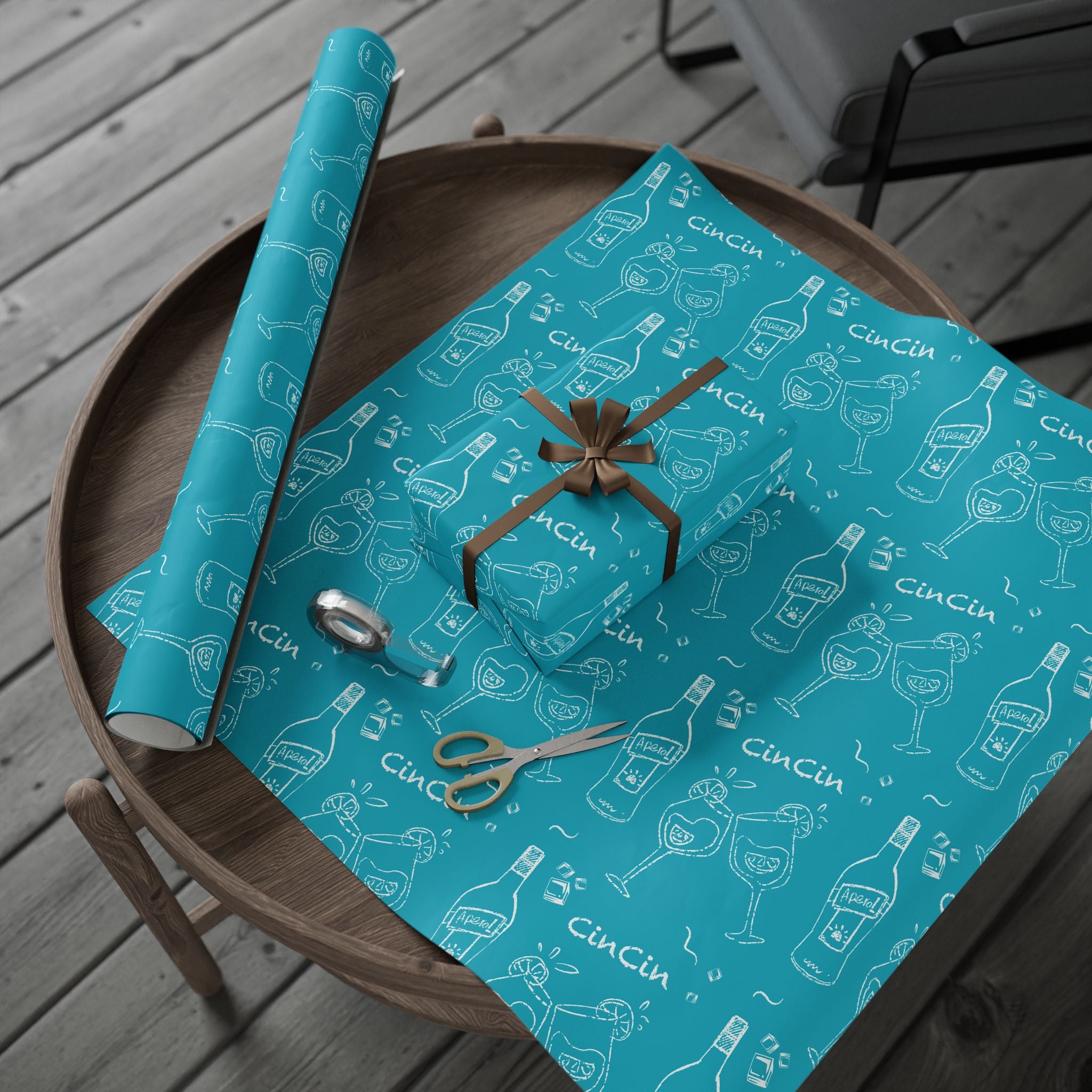 Cin Cin Peel Wrapping Paper Roll — Turquoise Cin Cin Brunch Collection Inspired Design