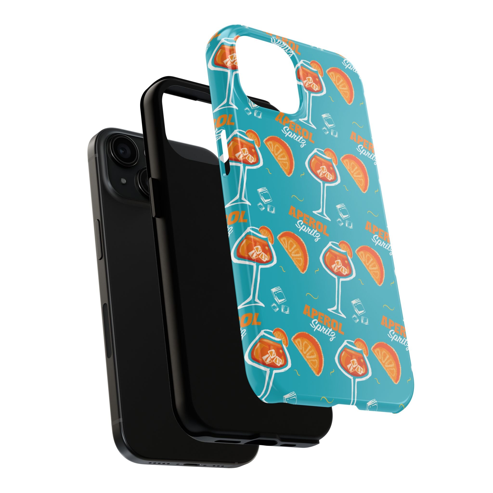 Aperol Spritz Tough Phone Case — Turquoise Cocktail Pattern Protective Cover