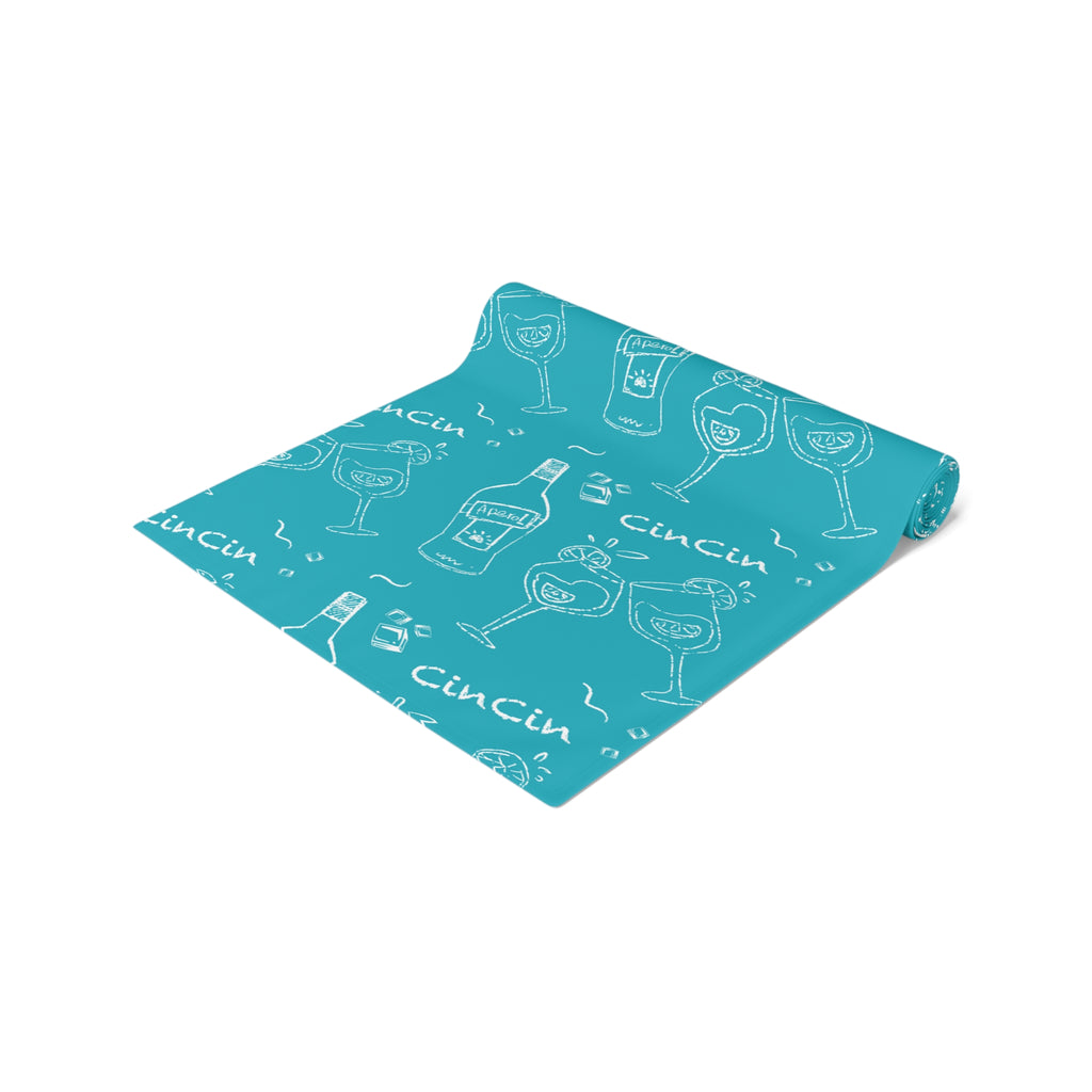 Cin Cin Spritz Table Runner — Turquoise Citrus Cocktail Pattern