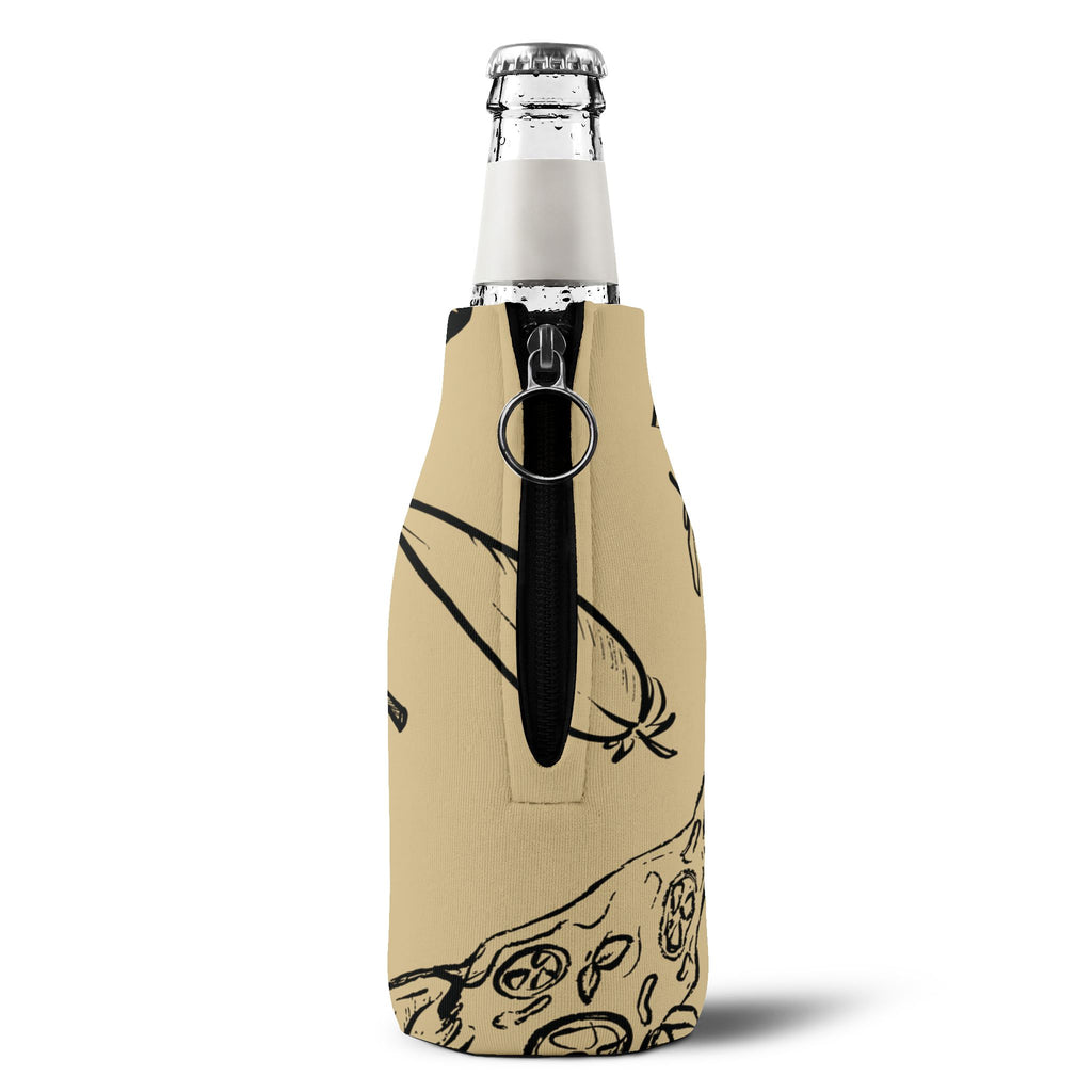 Pizza Pattern Zip-Up Bottle Cooler Sleeve - Italian Vibes Koozie