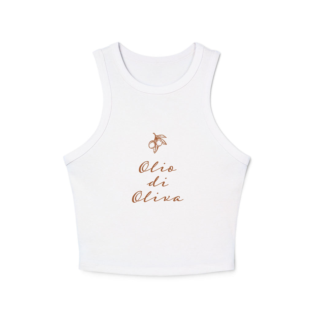 Ribbed Racer Tank Top — “Olio di Oliva” Olive Oil Script Graphic