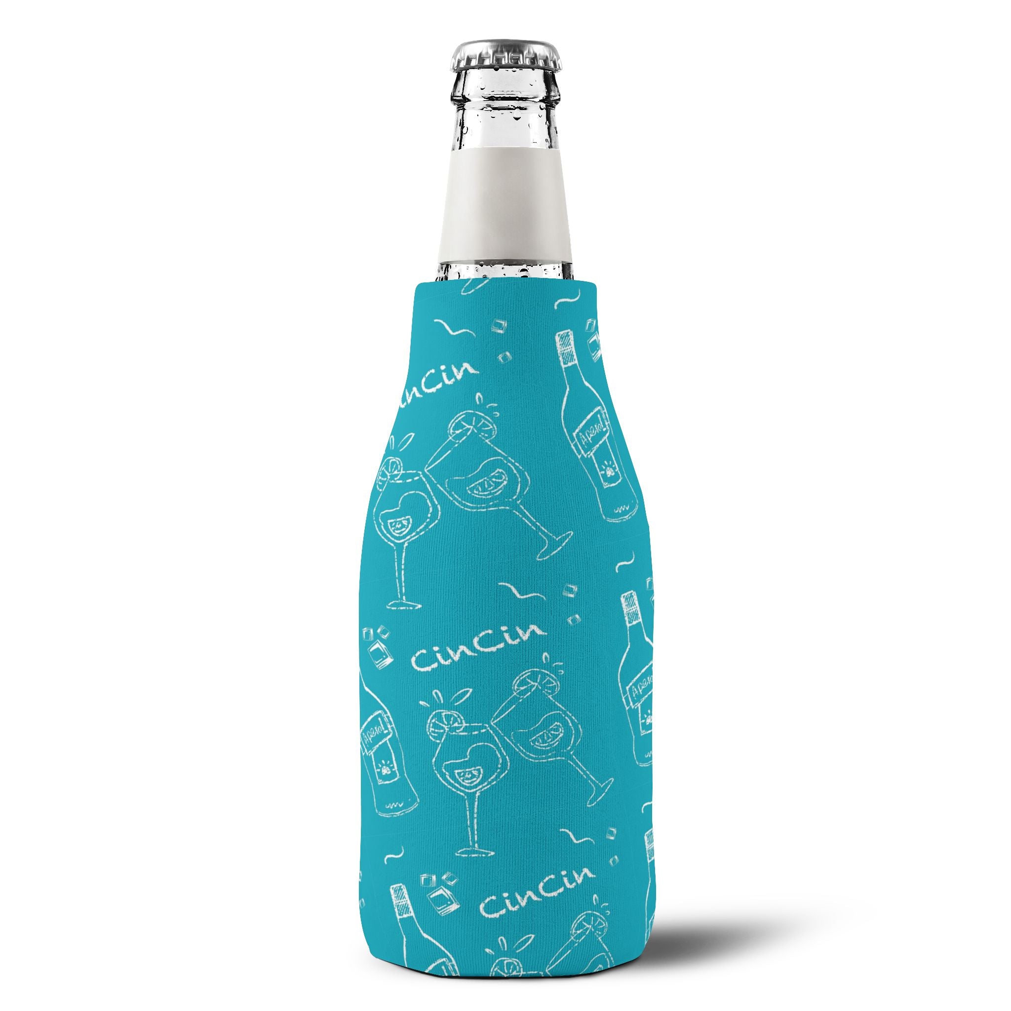 Cin Cin Zip-Up Bottle Cooler Sleeve - Turquoise Cin Cin Brunch Collection Inspired Design