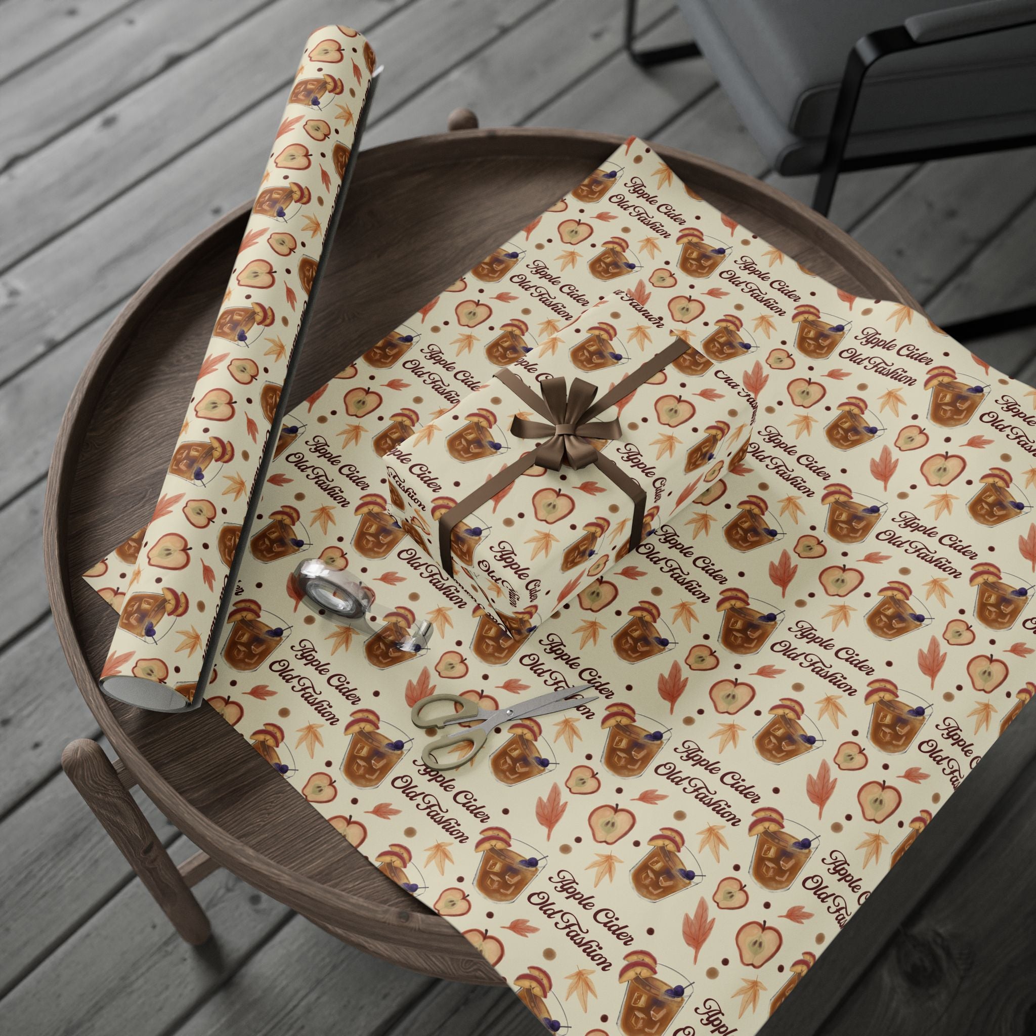 Apple Cider Old Fashioned Wrapping Paper Roll — Beige Apple Cider Collection Inspired Design