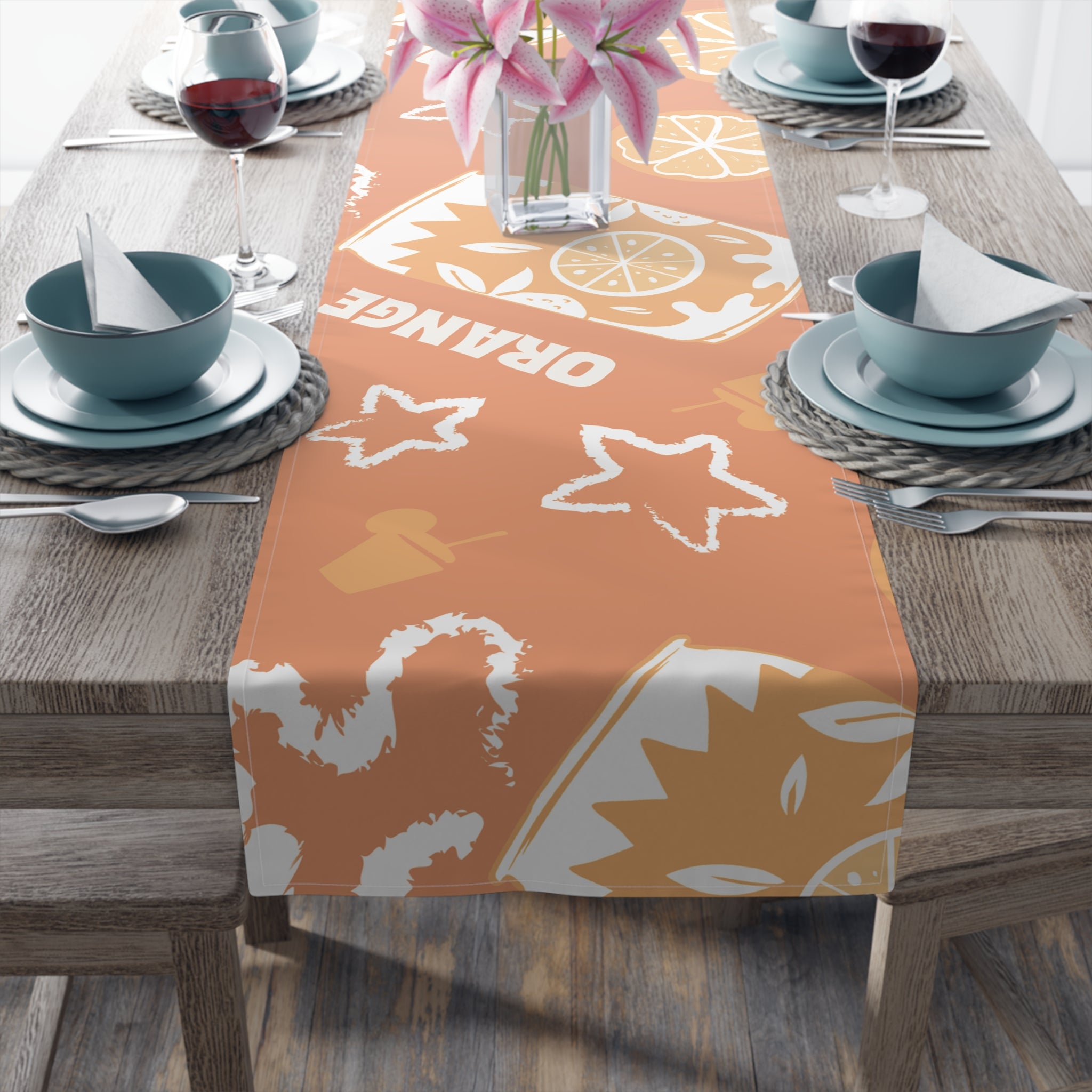 Orange Citrus Pattern Table Runner – Citrus Summer Table Decor