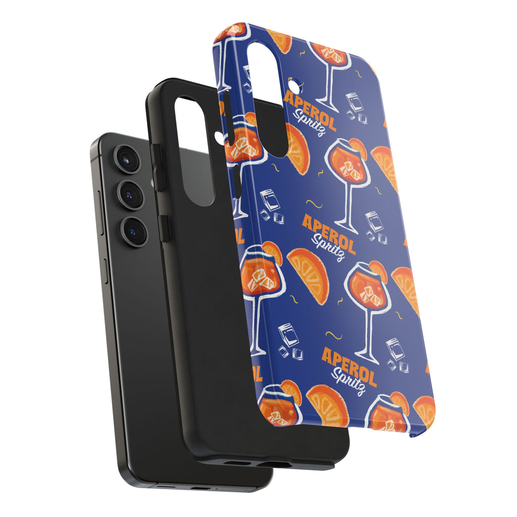 Aperol Spritz Tough Phone Case — Blue Cocktail Pattern Protective Cover
