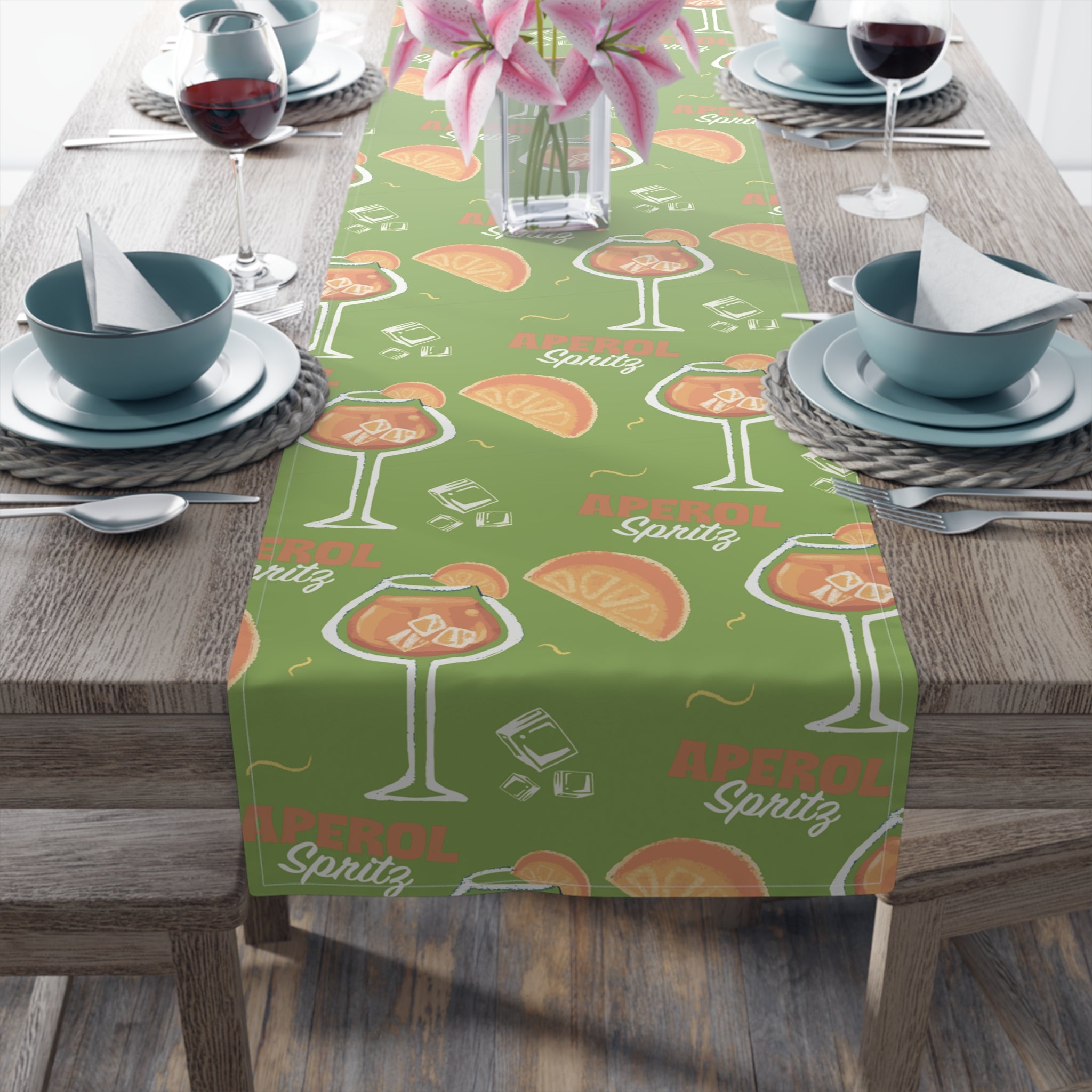 Aperol Spritz Table Runner – Green Cocktail Party Decor