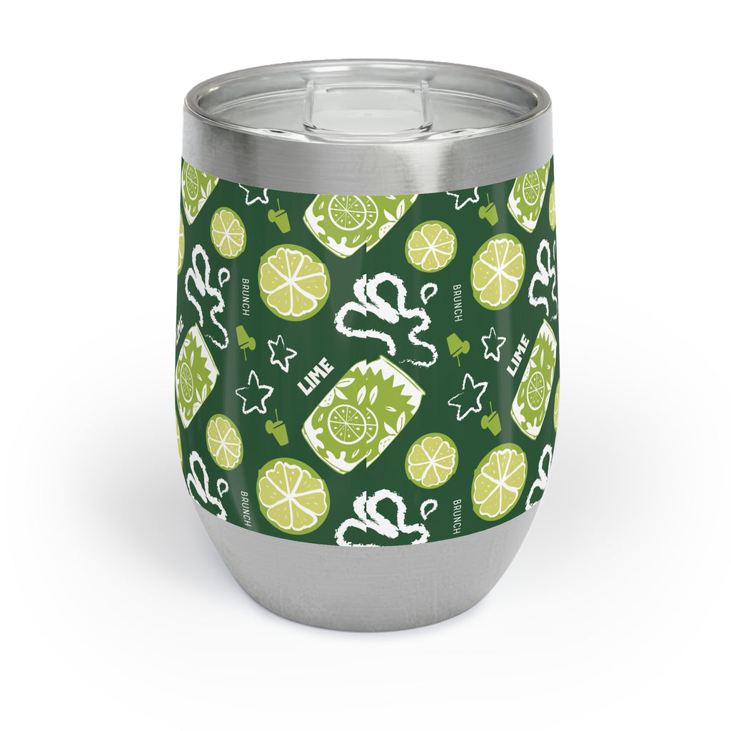 Lime Brunch Fruit Pattern Wine Tumbler — Green Aperol Inspired Design