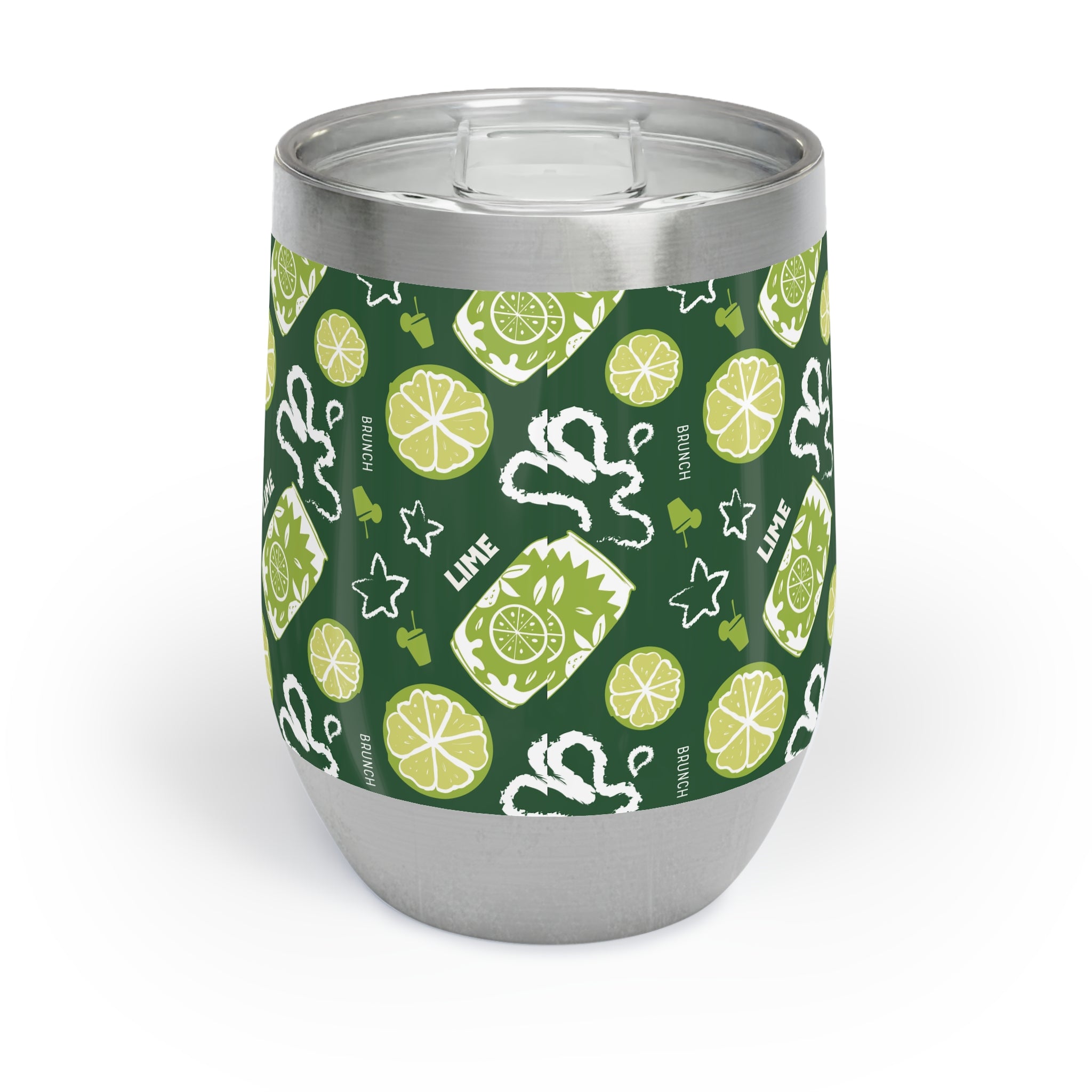 Lime Brunch Fruit Pattern Wine Tumbler — Green Aperol Inspired Design
