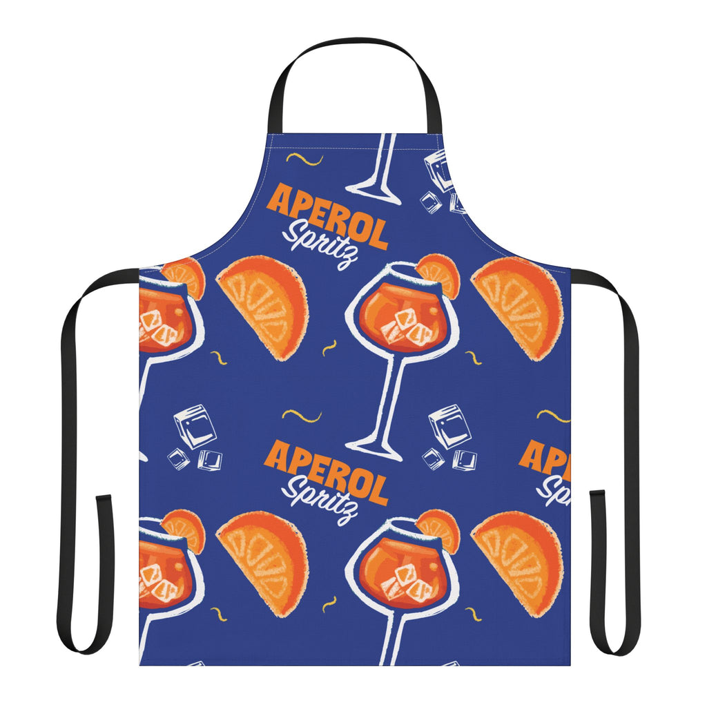 Aperol Spritz Pattern Apron — Blue Cocktail Kitchen Apron with Orange Slice Design