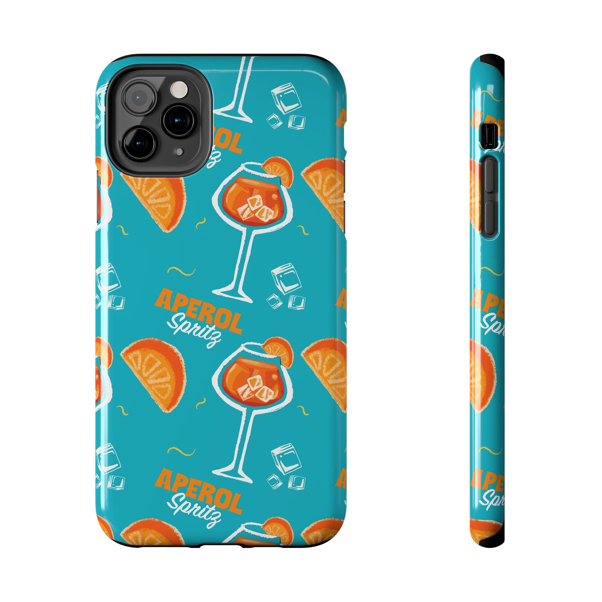 Aperol Spritz Tough Phone Case — Turquoise Cocktail Pattern Protective Cover