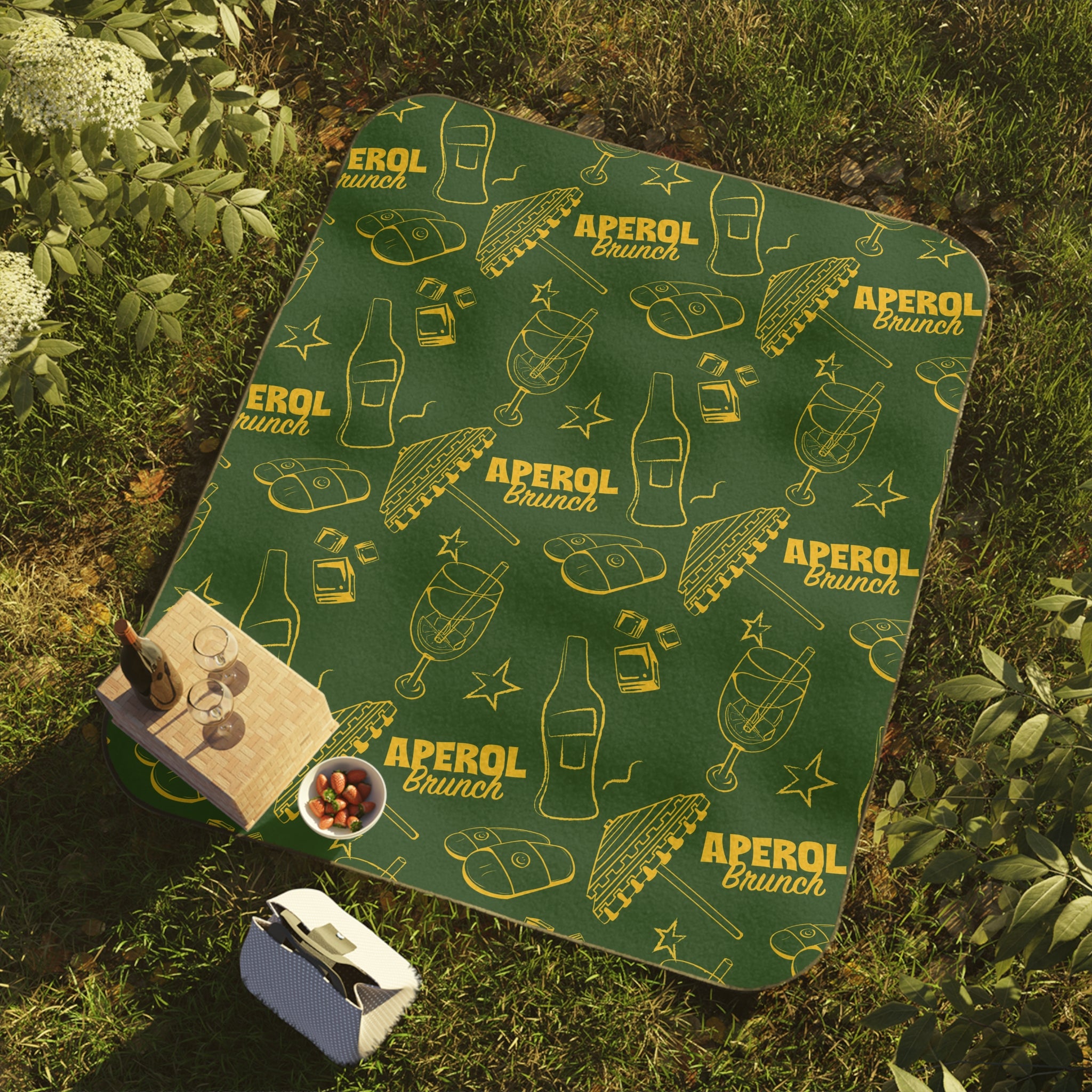 Aperol Brunch Picnic Blanket — Green Aperol Inspired Design