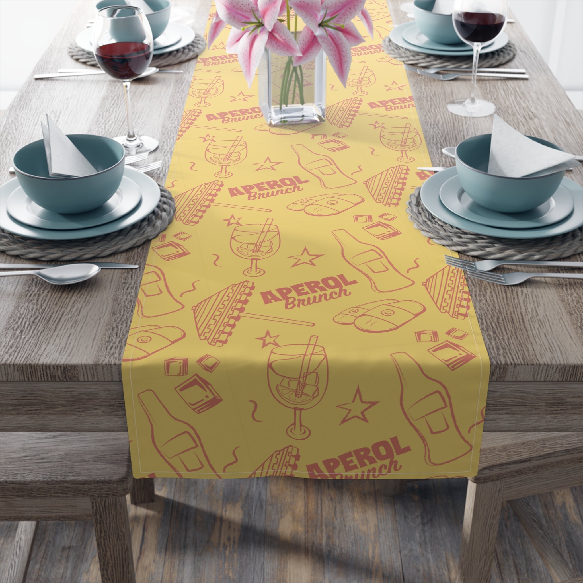 Aperol Brunch Table Runner — Yellow Citrus Summer Decor