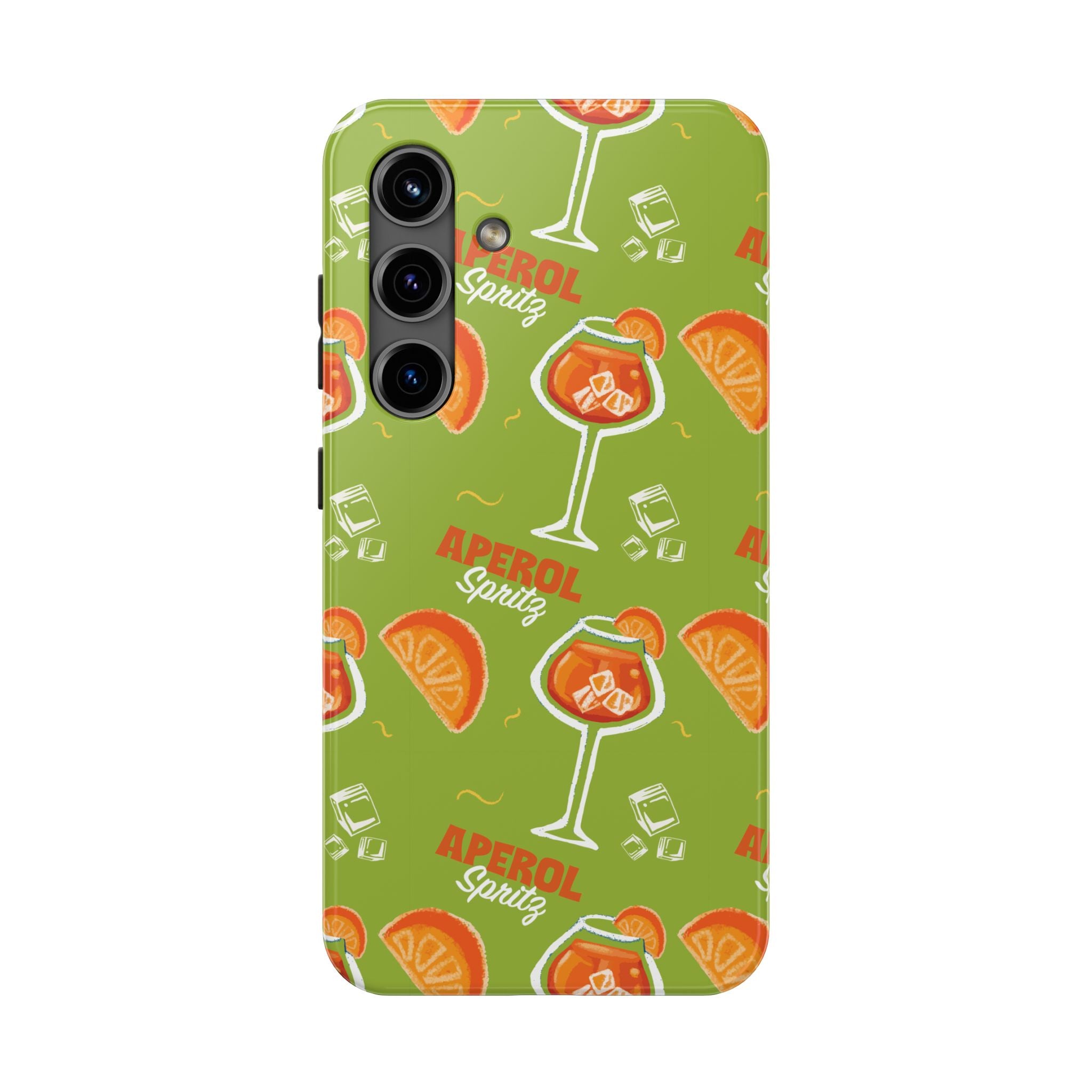 Aperol Spritz Tough Phone Case — Green Cocktail Pattern Phone Cover