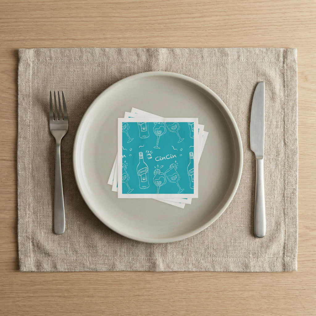 Cin Cin Cocktail Napkins (Pack of 50) – Aperol Turquoise Paper Napkins, Beverage Napkins, Cocktail Party Decor, Brunch & Hostess Gift