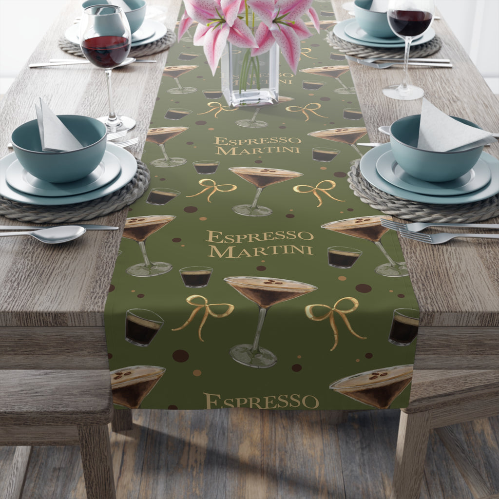 Espresso Martini Table Runner — Olive Green Espresso Collection Inspired Design