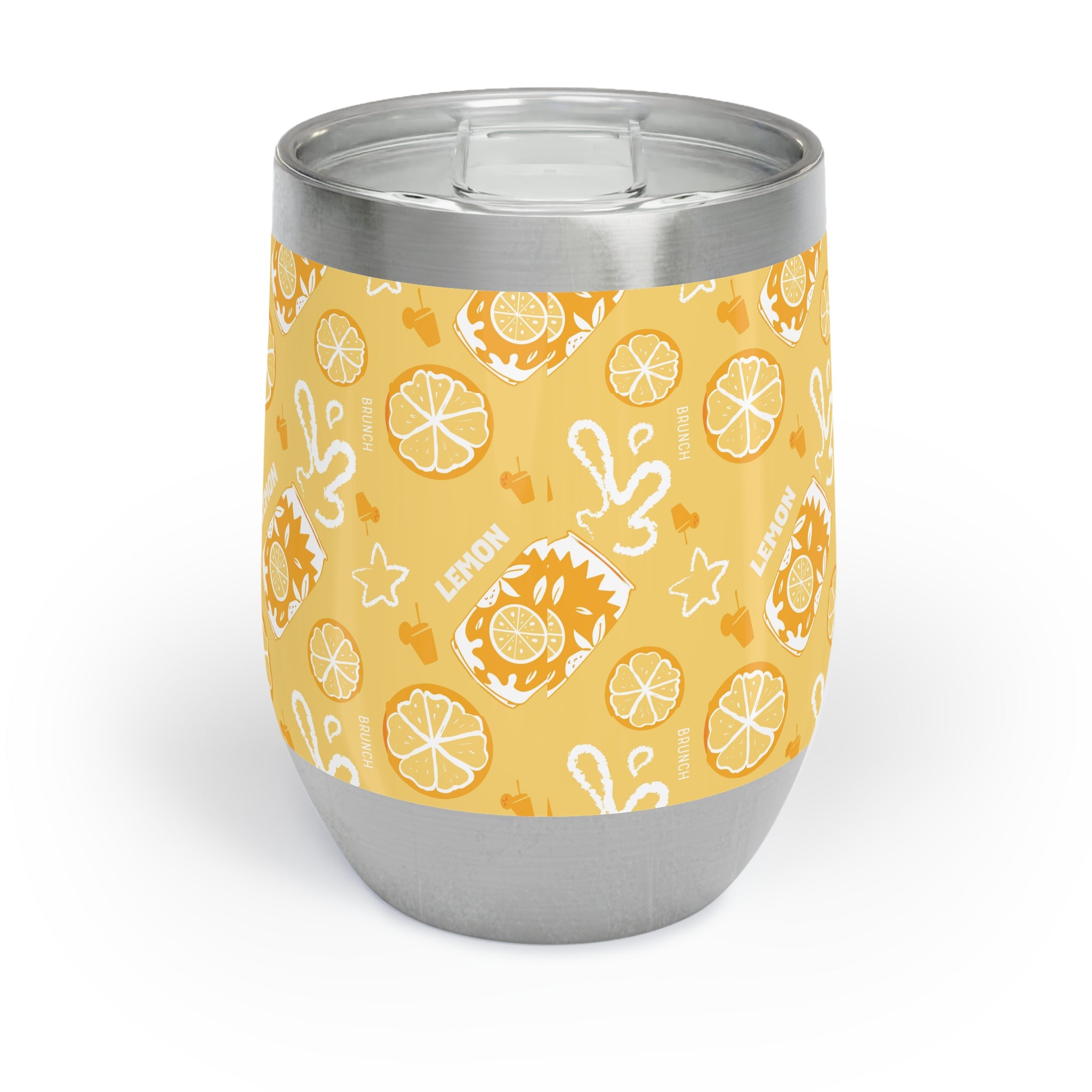 Lemon Fruit Pattern Wine Tumbler — Yellow Aperol Inspired Design