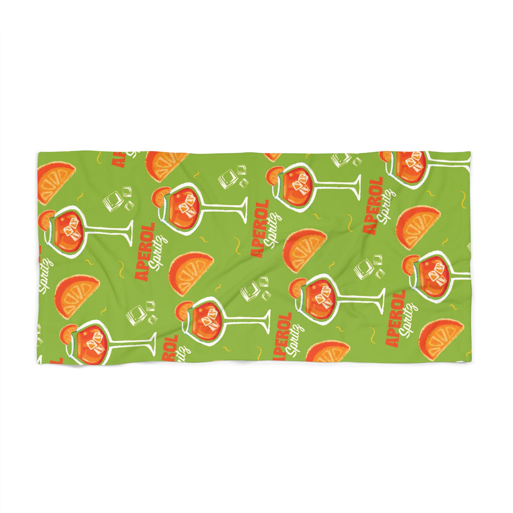 Aperol Spritz Pattern Beach Towel — Green Citrus Summer Towel