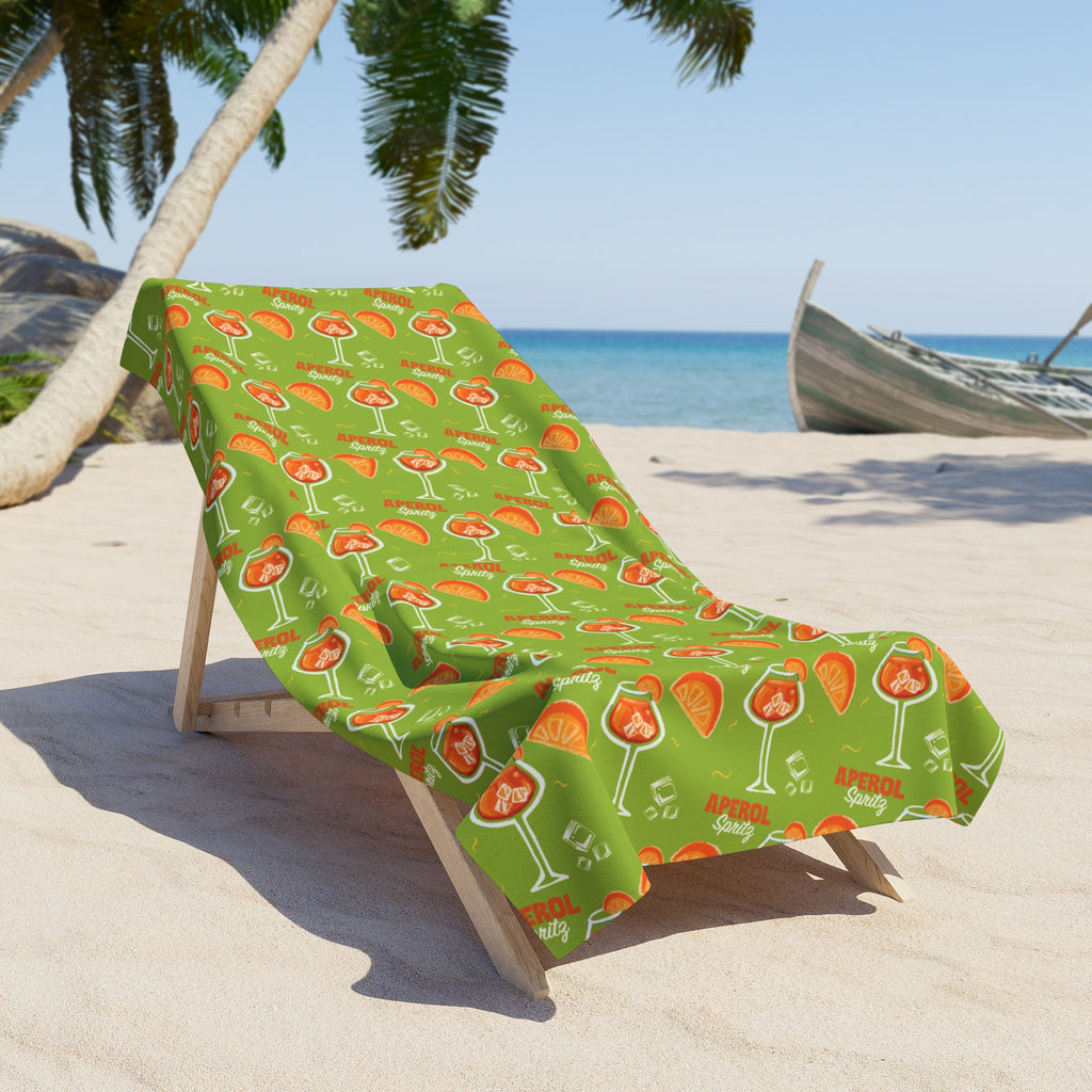 Aperol Spritz Pattern Beach Towel — Green Citrus Summer Towel