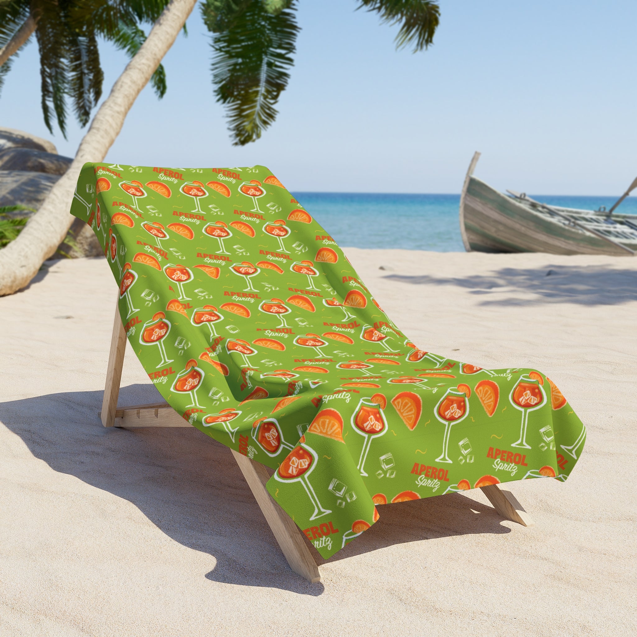 Aperol Spritz Pattern Beach Towel — Green Citrus Summer Towel