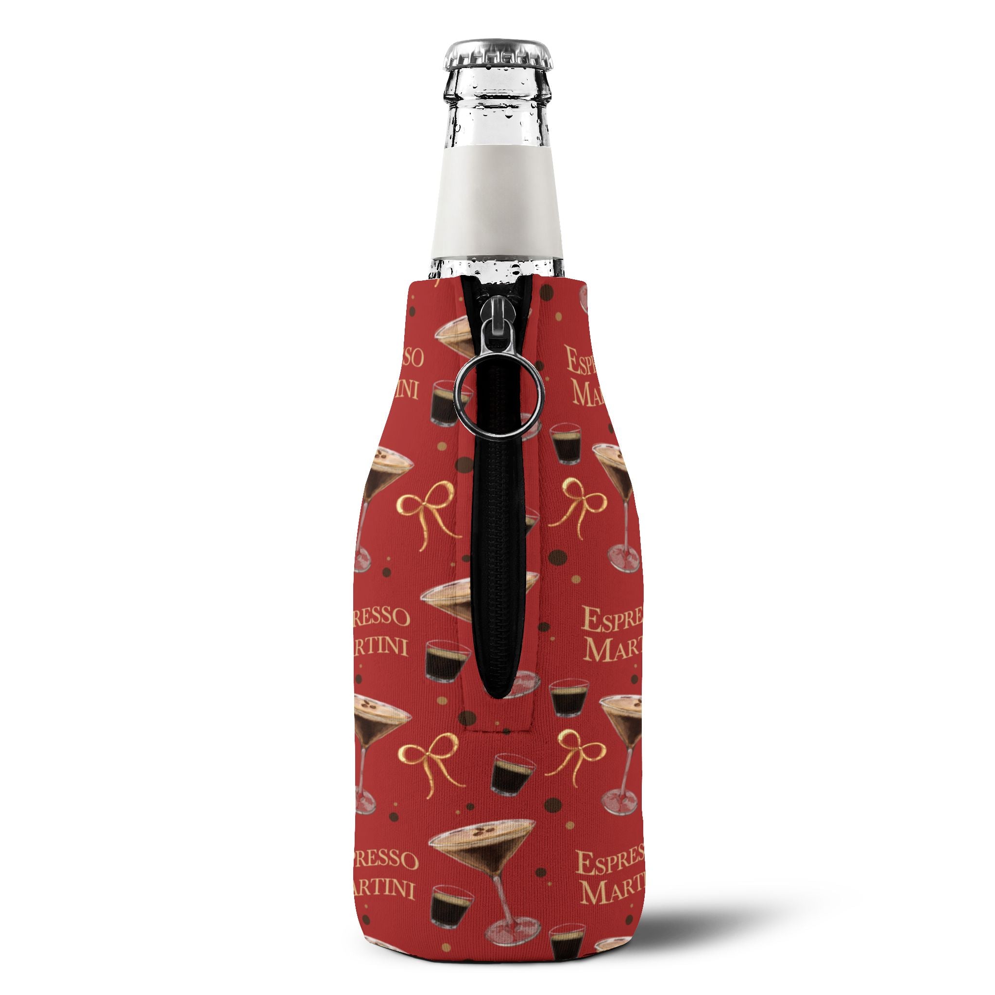 Espresso Martini Zip-Up Bottle Cooler Sleeve — Red Espresso Collection Inspired Design