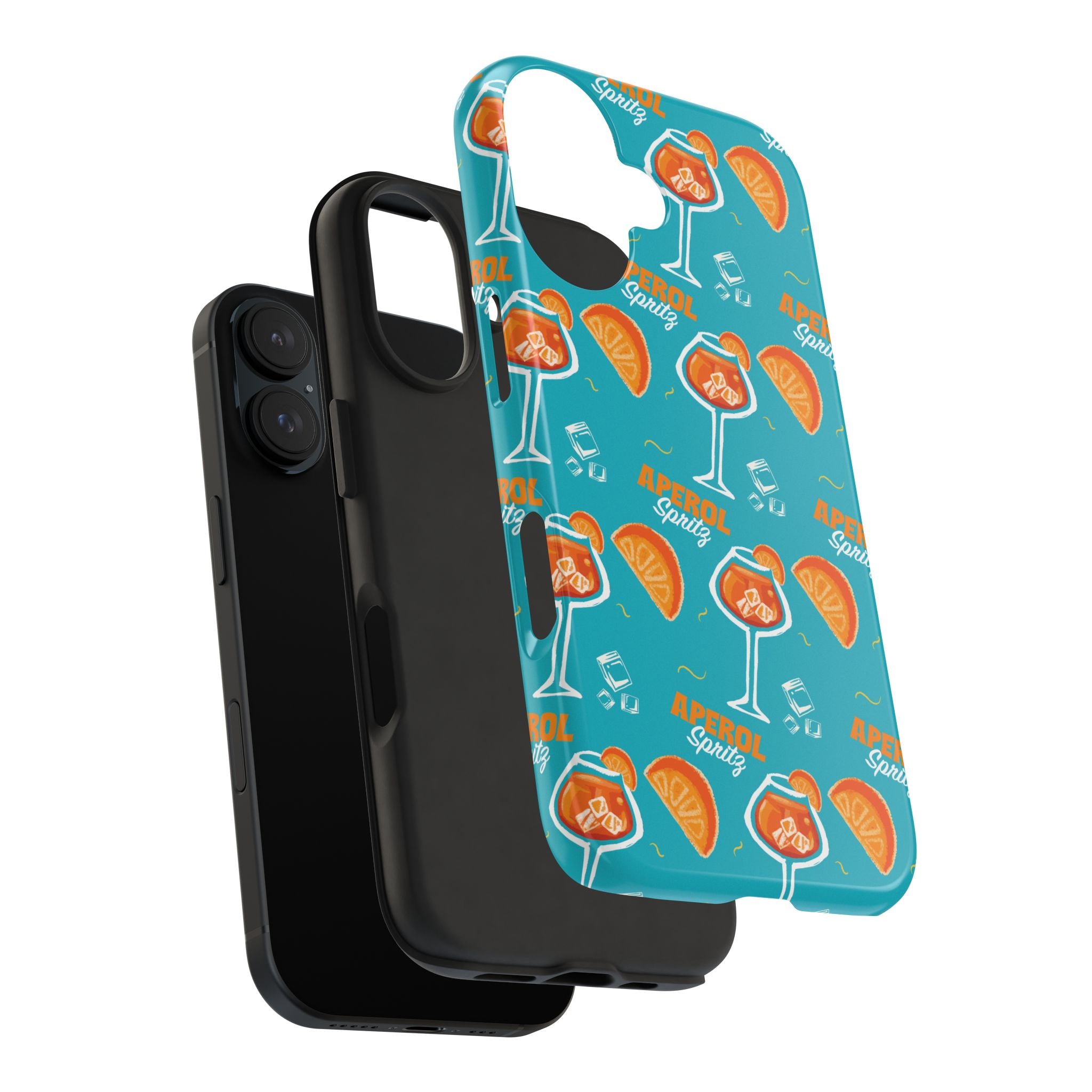 Aperol Spritz Tough Phone Case — Turquoise Cocktail Pattern Protective Cover