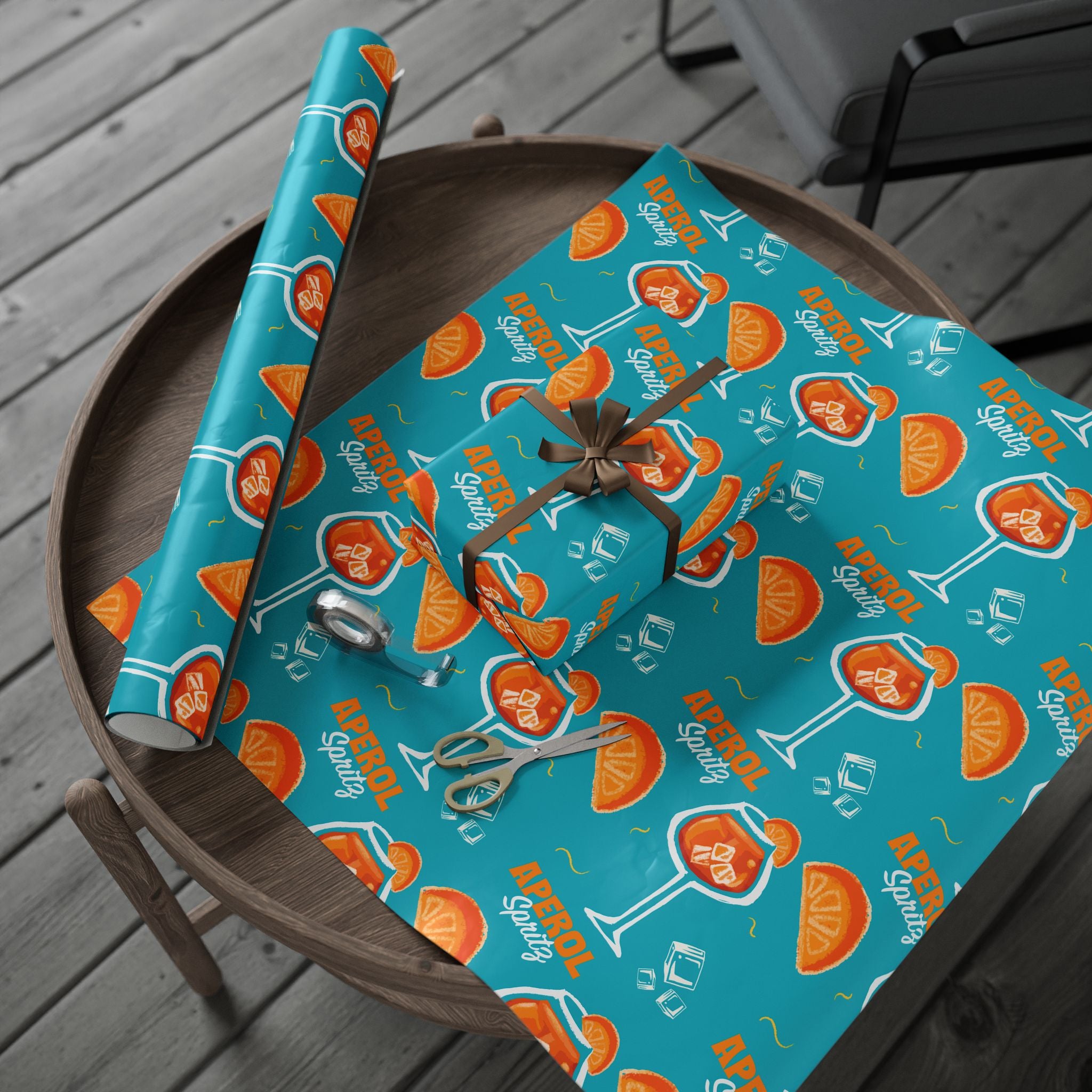 Aperol Spritz Peel Wrapping Paper Roll — Turquoise Spritz Collection Inspired Design
