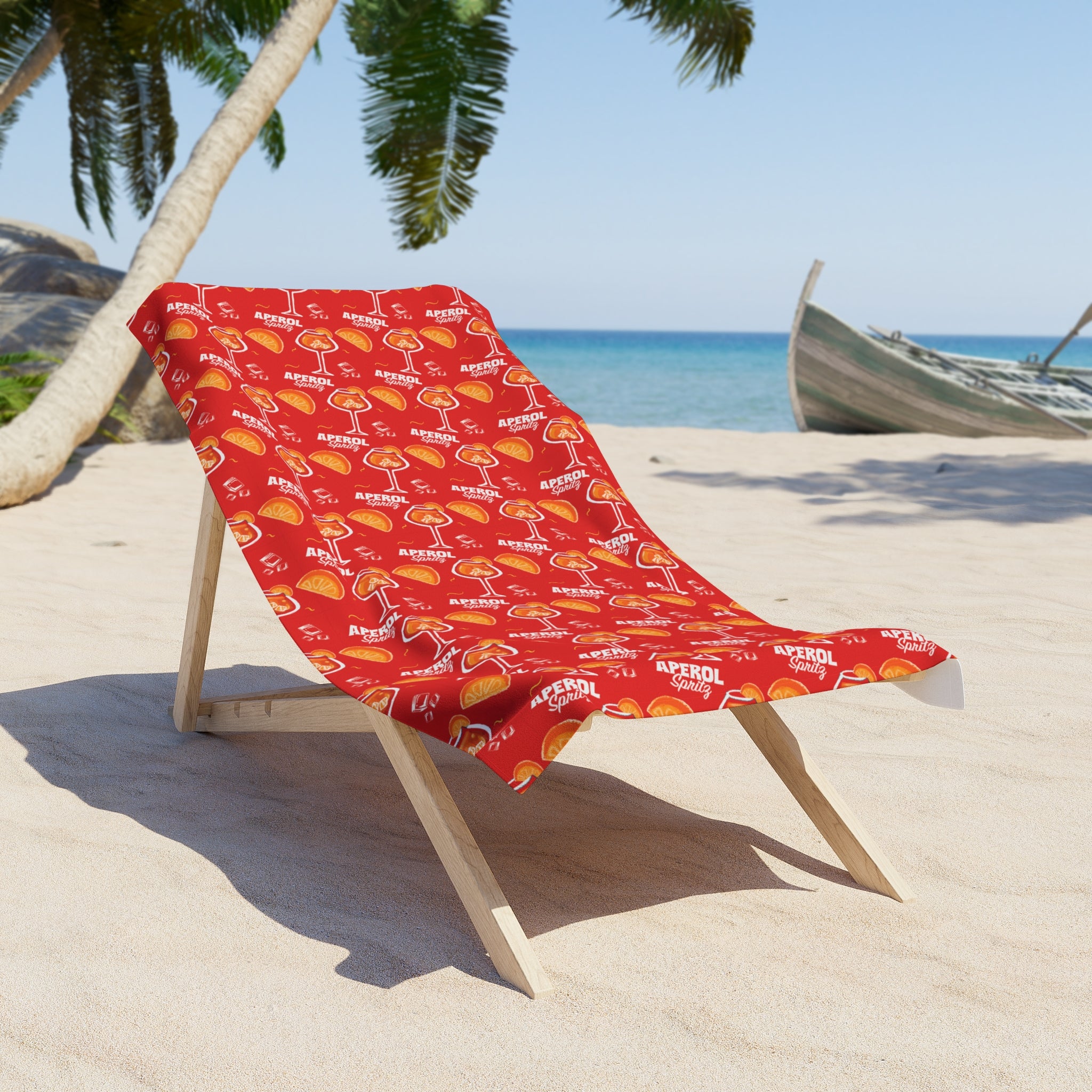 Aperol Spritz Pattern Beach Towel — Red Citrus Summer Towel