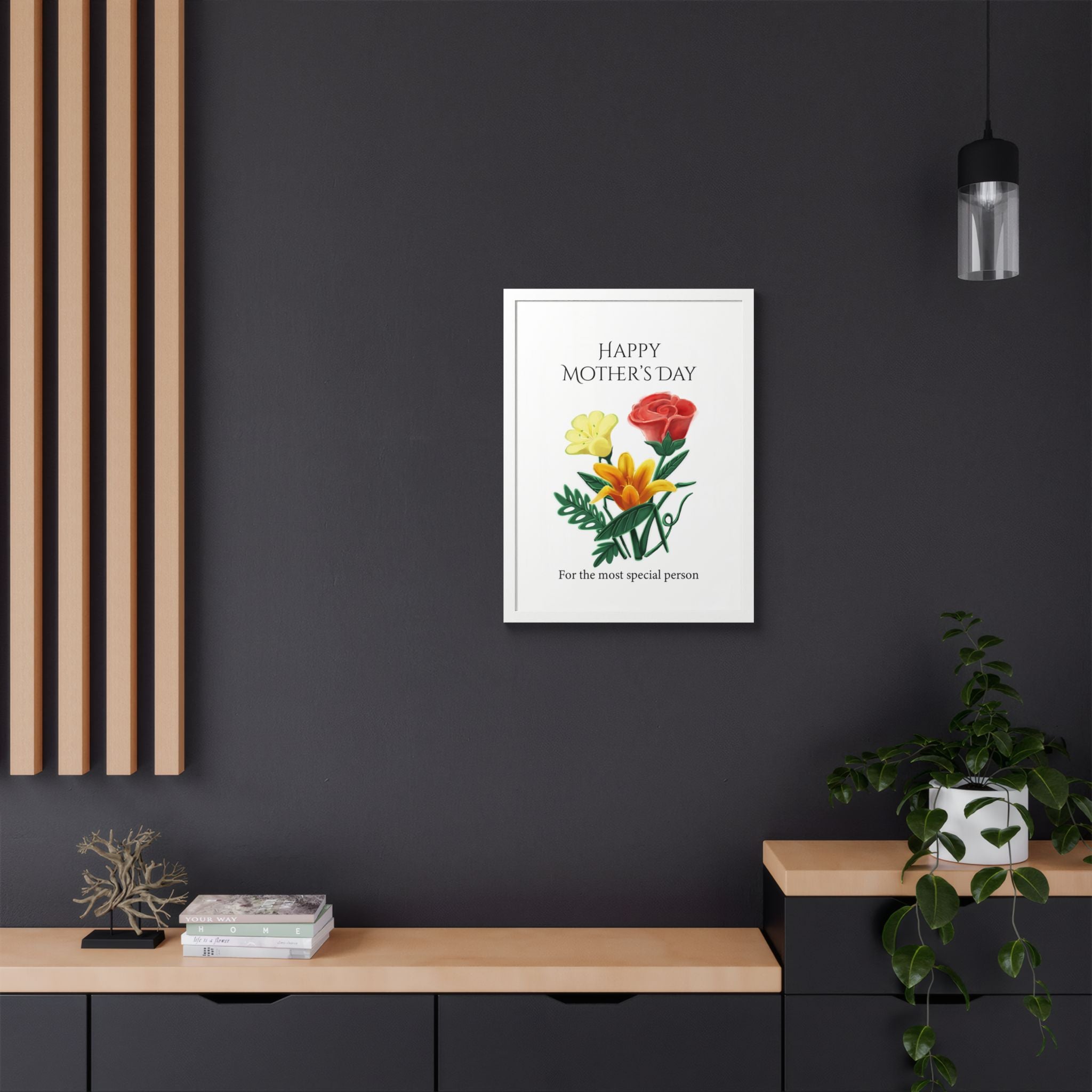 Mother’s Day Framed Floral Poster – Happy Mother’s Day Wall Art for Mom | Floral Gift Decor