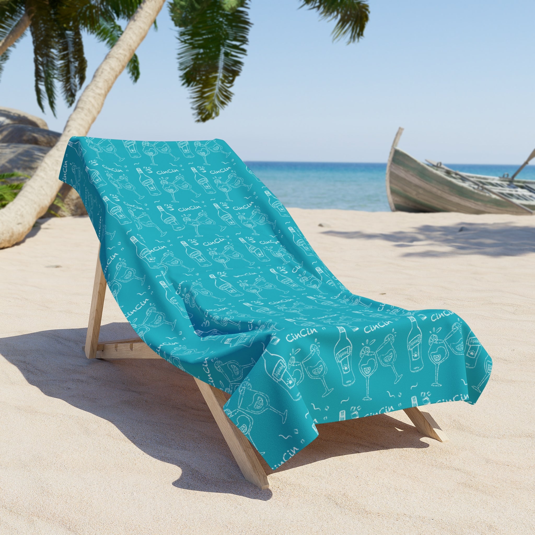 Cin Cin Spritz Beach Towel — Turquoise Citrus Cocktail Pattern