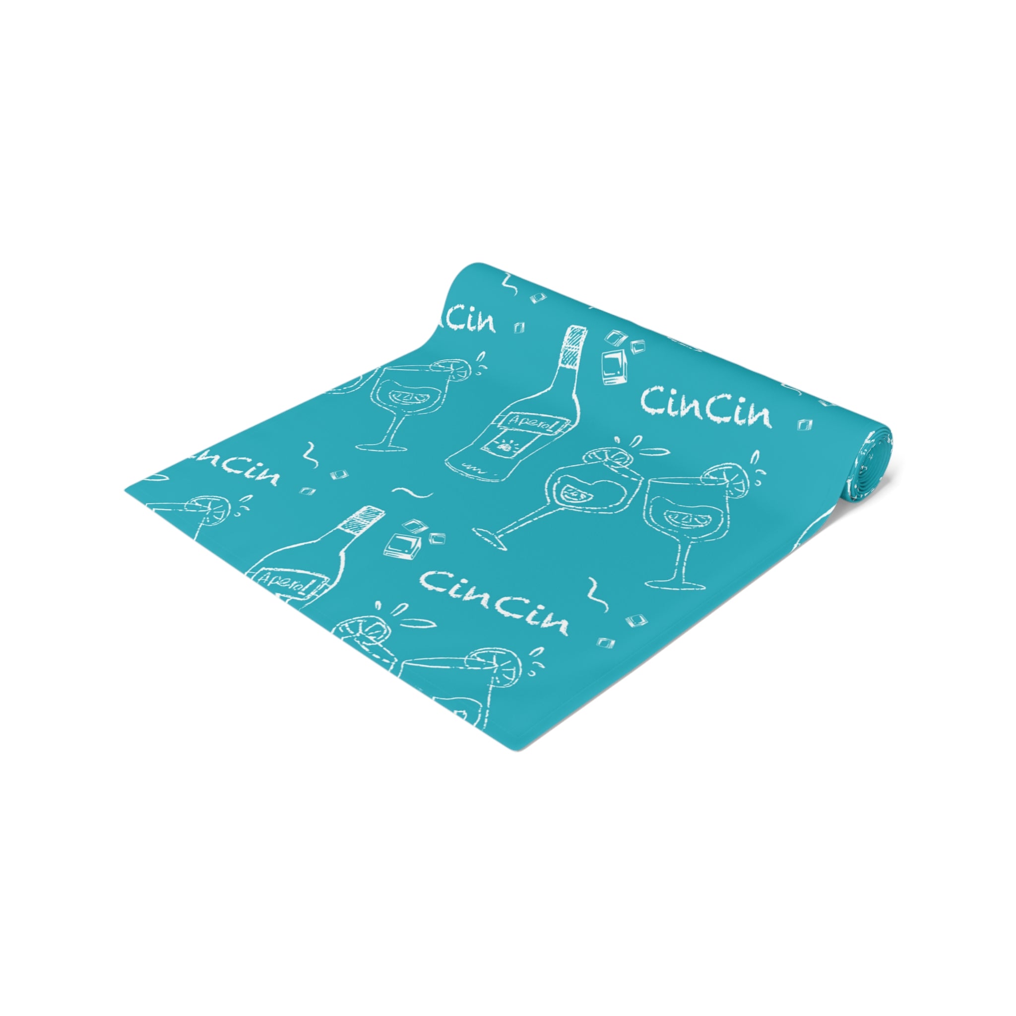 Cin Cin Spritz Table Runner — Turquoise Citrus Cocktail Pattern